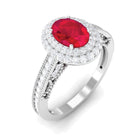 Oval Created Ruby Double Halo Engagement Ring with Diamond Lab Created Ruby - ( AAAA ) - Quality - Rosec Jewels