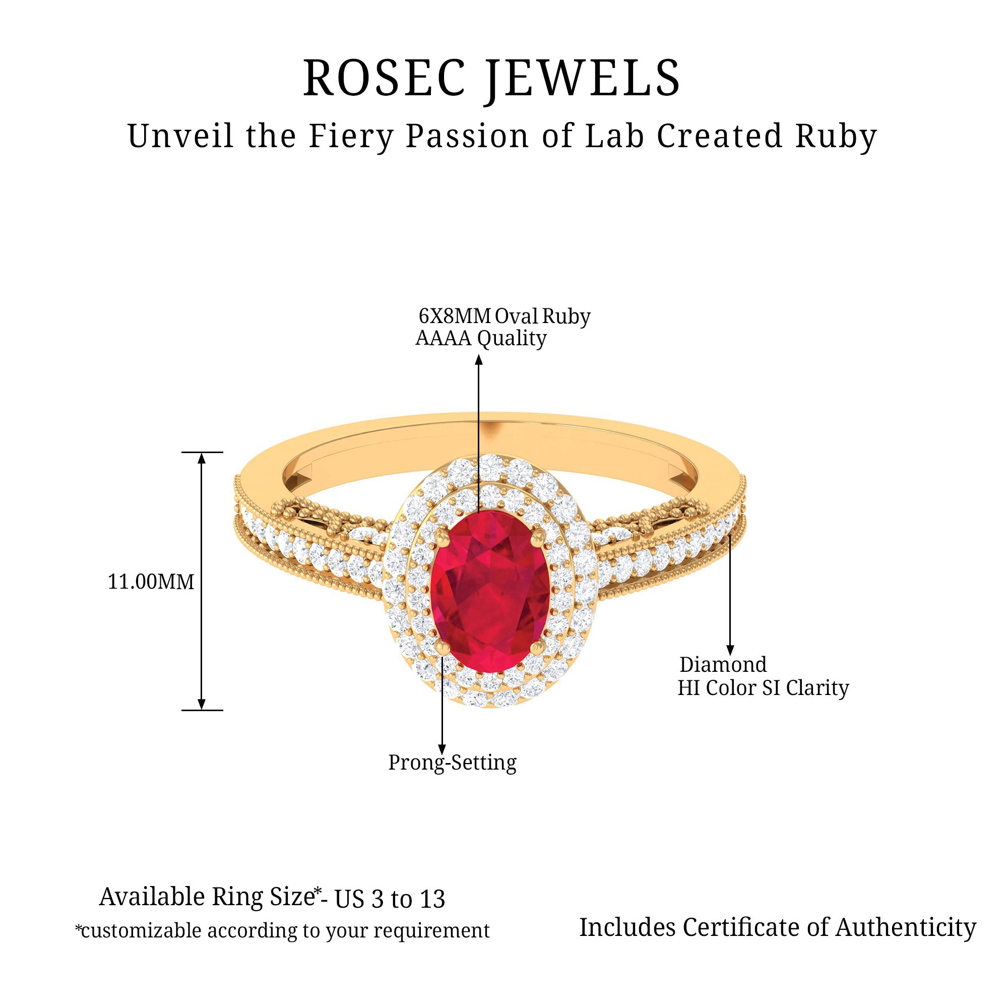 Oval Created Ruby Double Halo Engagement Ring with Diamond Lab Created Ruby - ( AAAA ) - Quality - Rosec Jewels