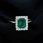 Octagon Cut Lab-Created Emerald Halo Engagement Ring with Diamond Lab Created Emerald - ( AAAA ) - Quality - Rosec Jewels