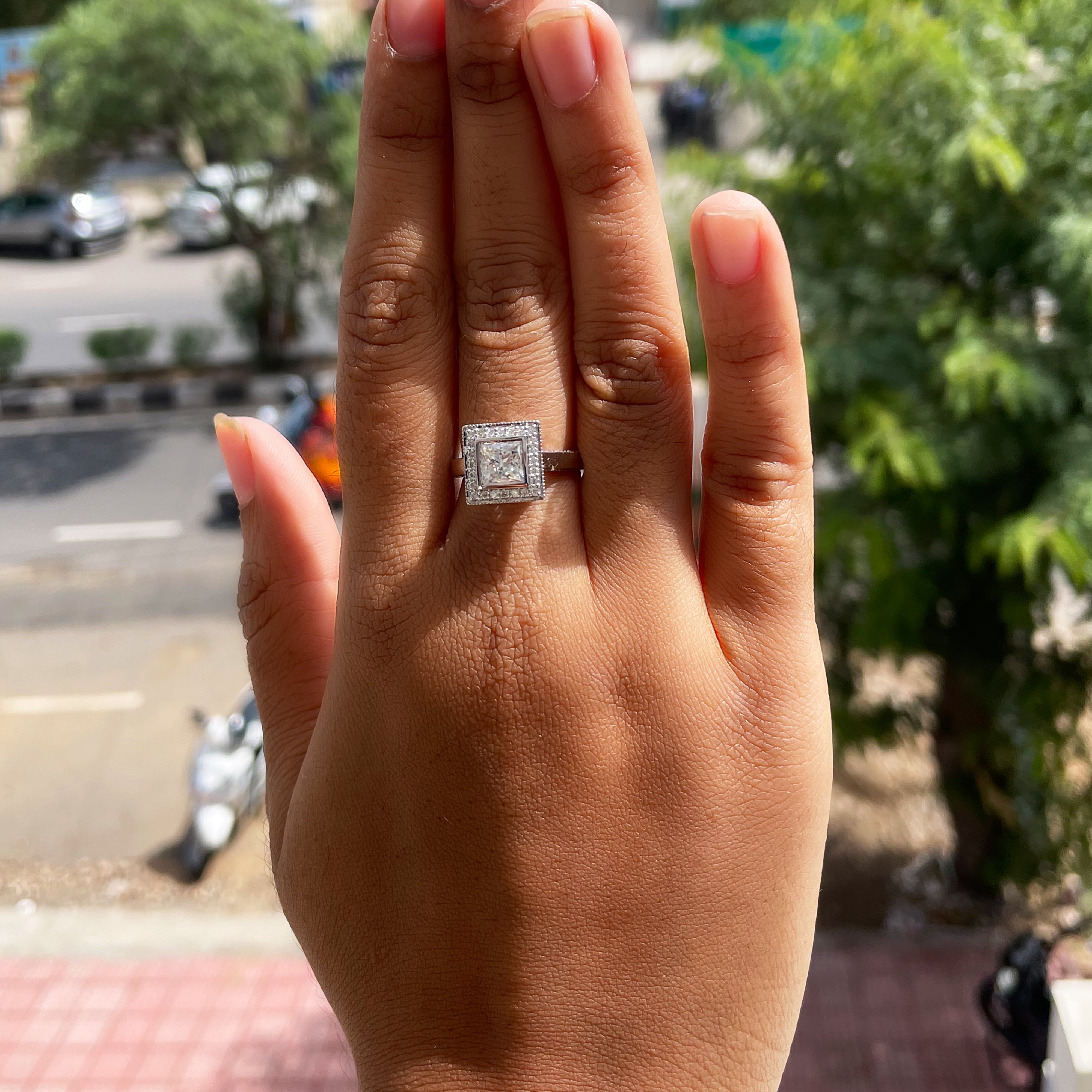Princess Cut Moissanite Milgrain Engagement Ring Moissanite - ( D-VS1 ) - Color and Clarity - Rosec Jewels