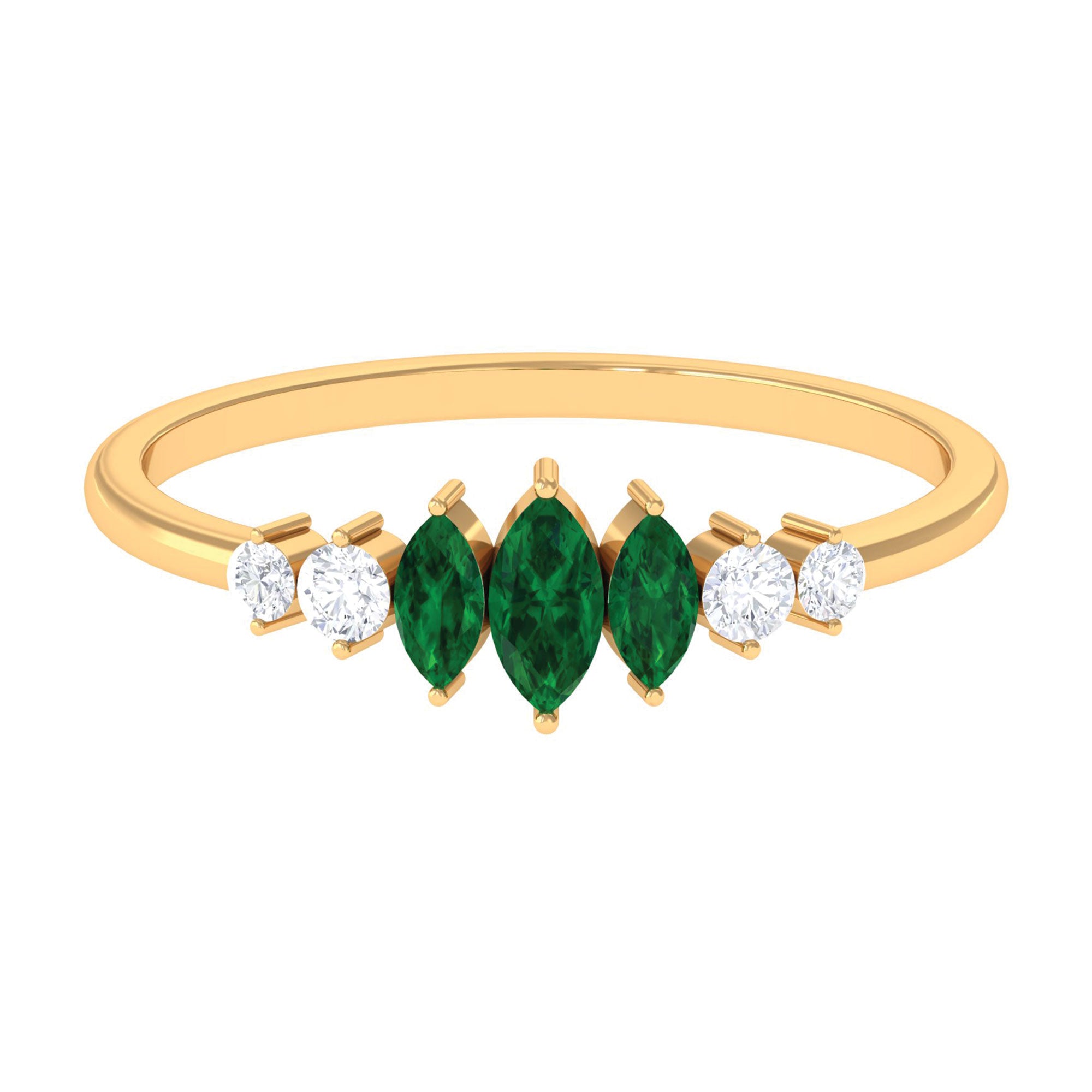 Marquise Cut Created Emerald and Diamond Graduated Ring Lab Created Emerald - ( AAAA ) - Quality - Rosec Jewels