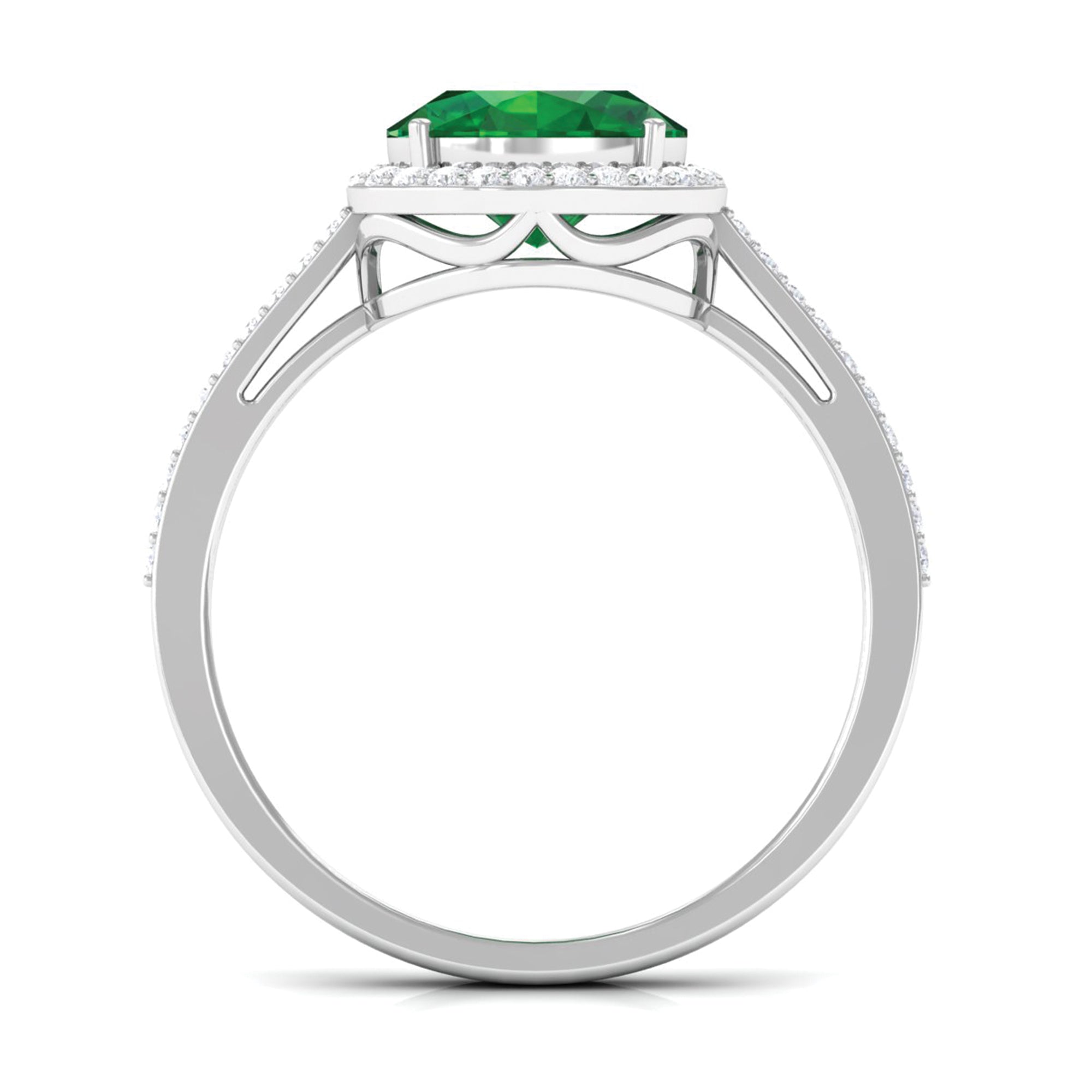 Oval Shape Created Emerald and Diamond Accent East West Ring Lab Created Emerald - ( AAAA ) - Quality - Rosec Jewels