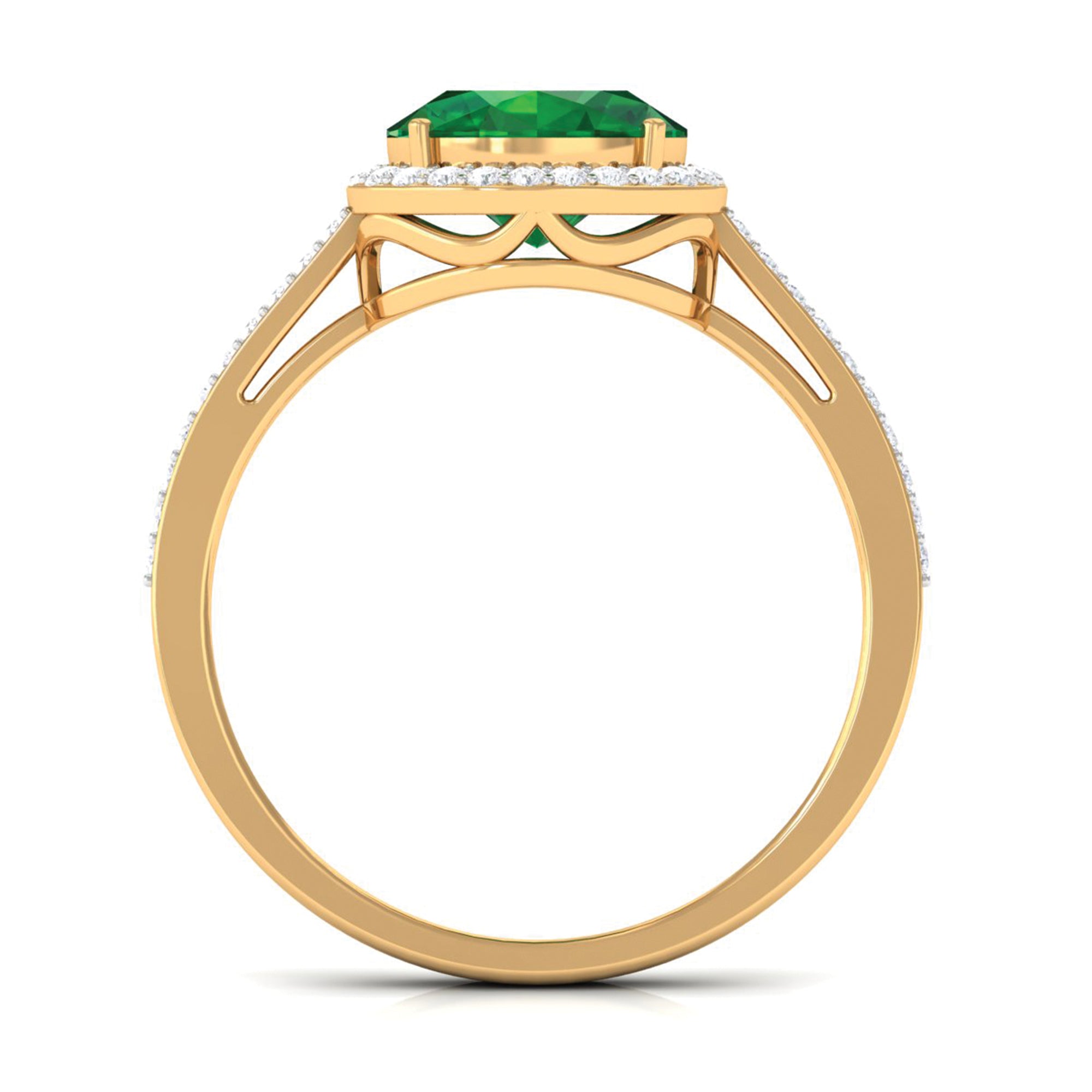 Oval Shape Created Emerald and Diamond Accent East West Ring Lab Created Emerald - ( AAAA ) - Quality - Rosec Jewels