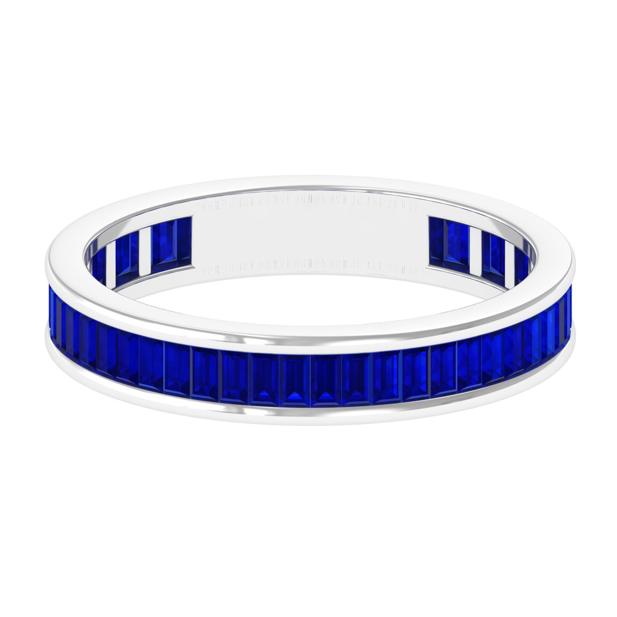 Baguette Cut Created Blue Sapphire Semi Eternity Ring in Channel Setting Lab Created Blue Sapphire - ( AAAA ) - Quality - Rosec Jewels