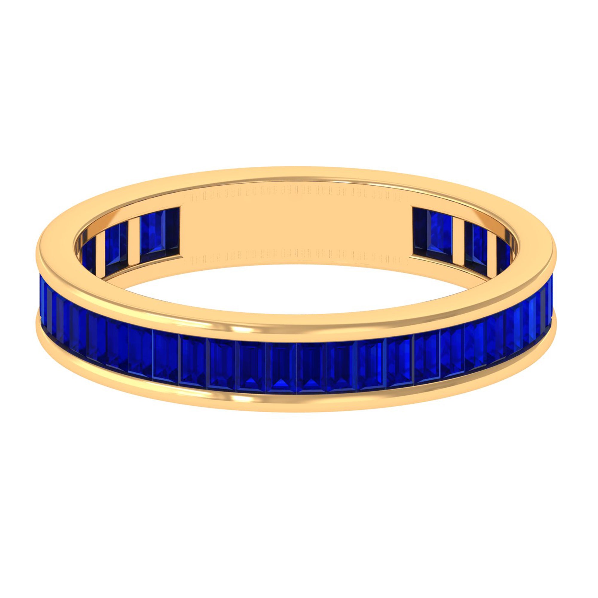 Baguette Cut Created Blue Sapphire Semi Eternity Ring in Channel Setting Lab Created Blue Sapphire - ( AAAA ) - Quality - Rosec Jewels