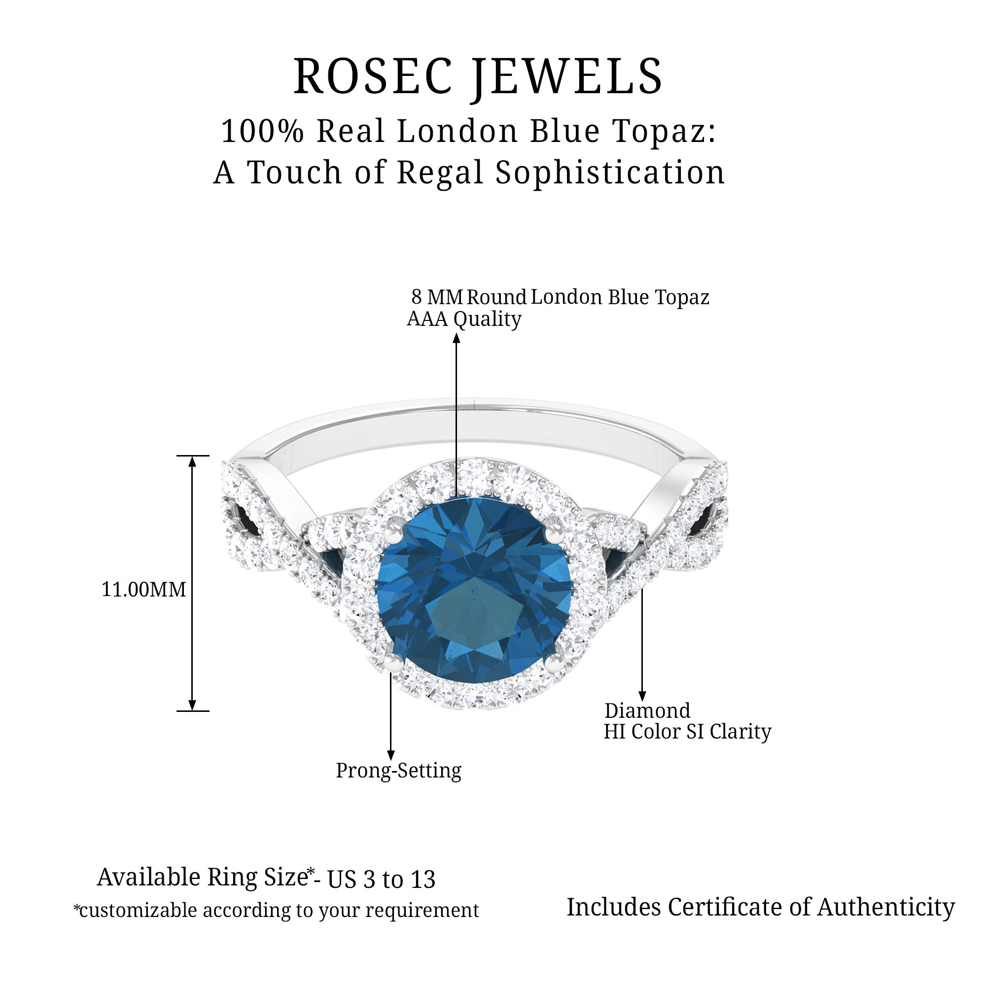 London Blue Topaz and Diamond Crossover Engagement Ring London Blue Topaz - ( AAA ) - Quality - Rosec Jewels