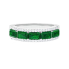 Octagon Cut Created Emerald and Diamond East West Half Eternity Band Lab Created Emerald - ( AAAA ) - Quality - Rosec Jewels