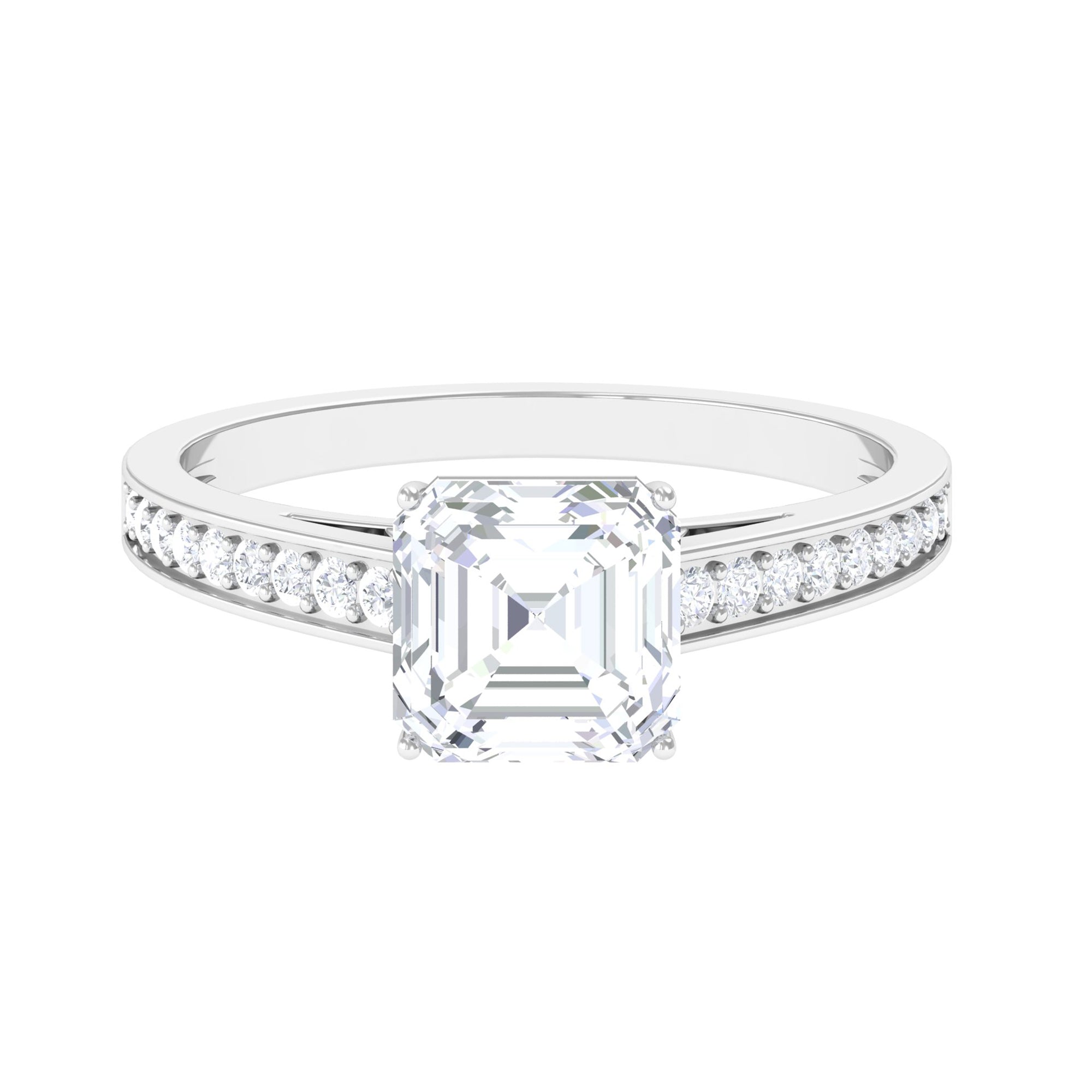 1.75 CT Asscher Cut Moissanite Solitaire Ring with Side Stones Moissanite - ( D-VS1 ) - Color and Clarity - Rosec Jewels