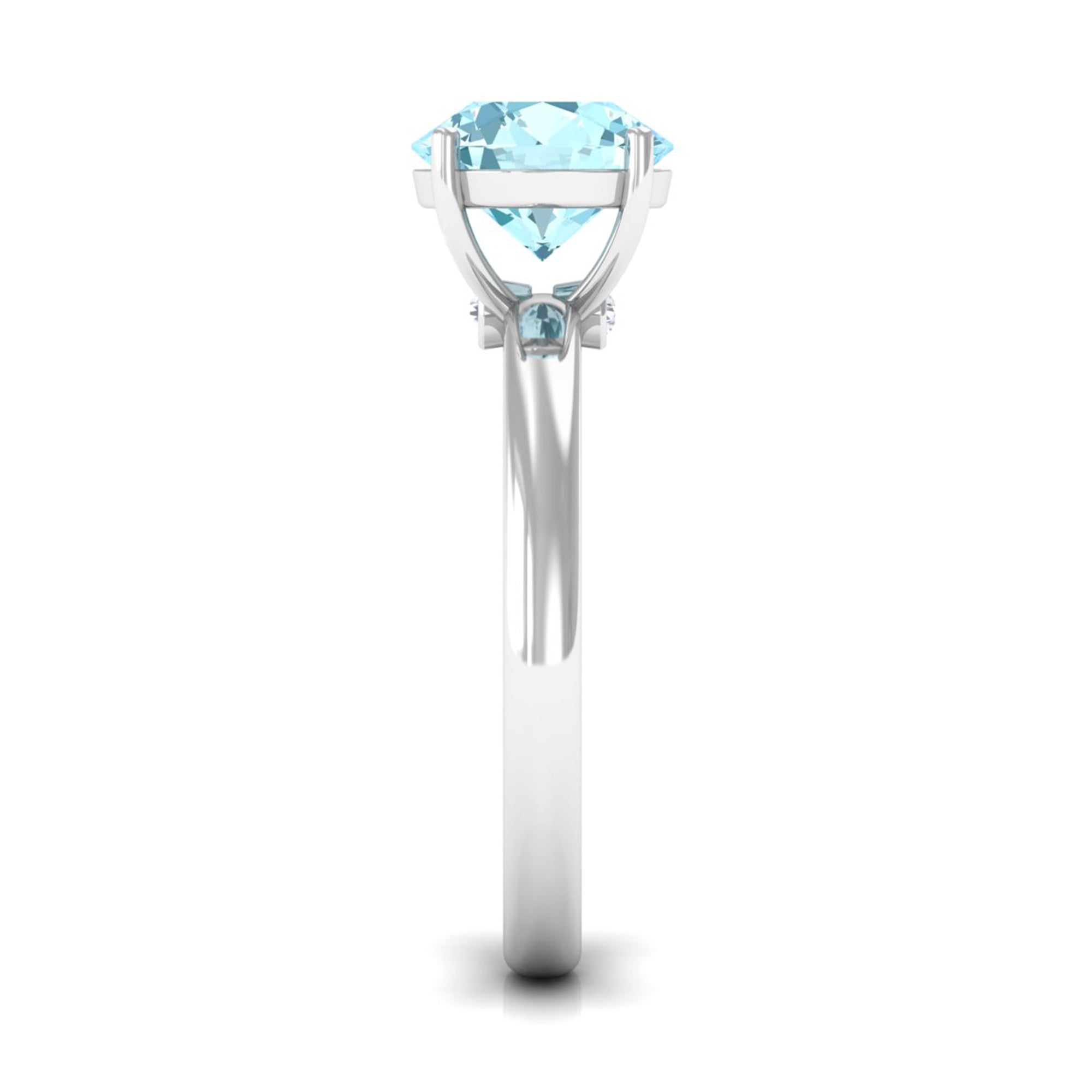 Aquamarine Solitaire Promise Ring with Diamond Aquamarine - ( AAA ) - Quality - Rosec Jewels