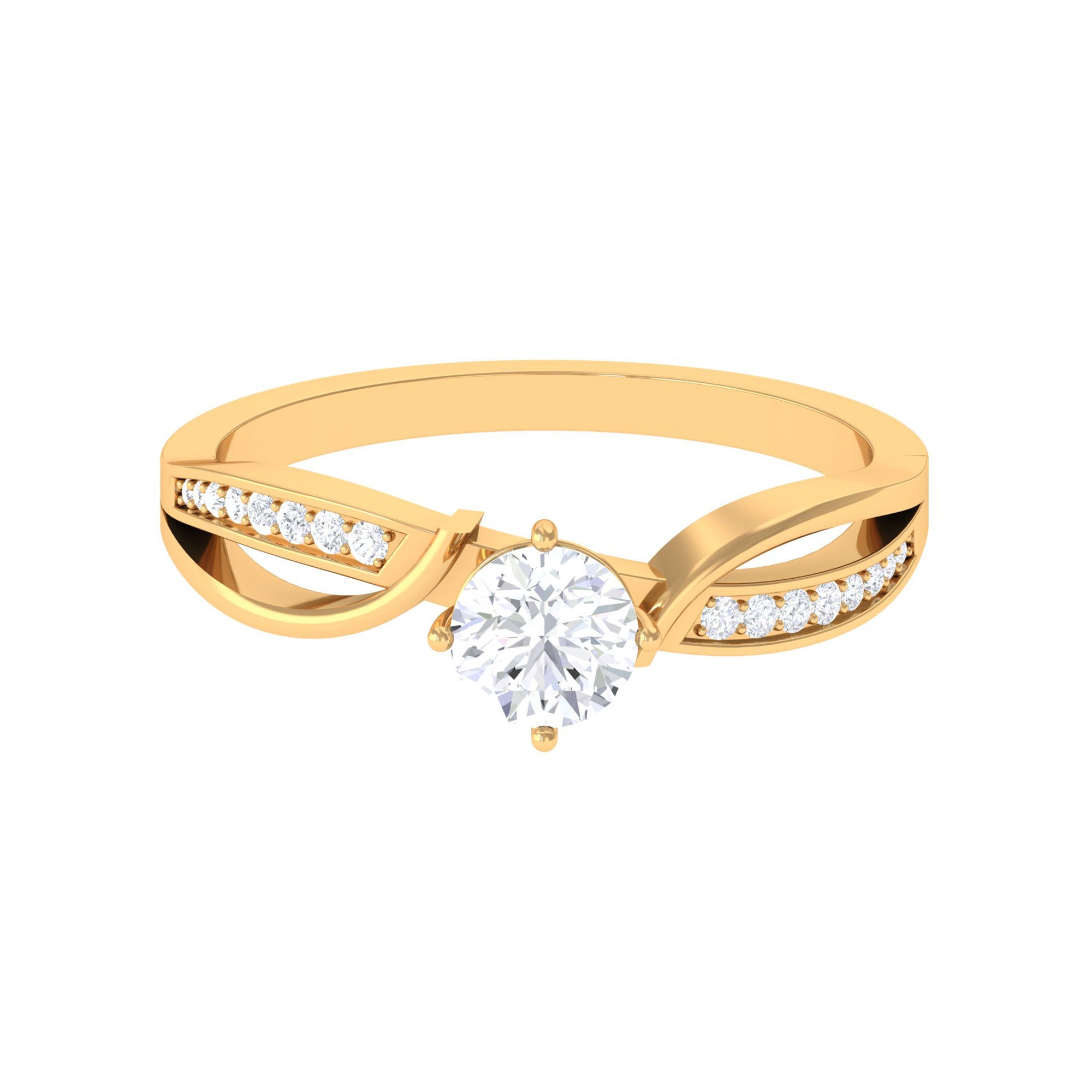 Infinity Shank Round Moissanite Solitaire Engagement Ring in Gold Moissanite - ( D-VS1 ) - Color and Clarity - Rosec Jewels