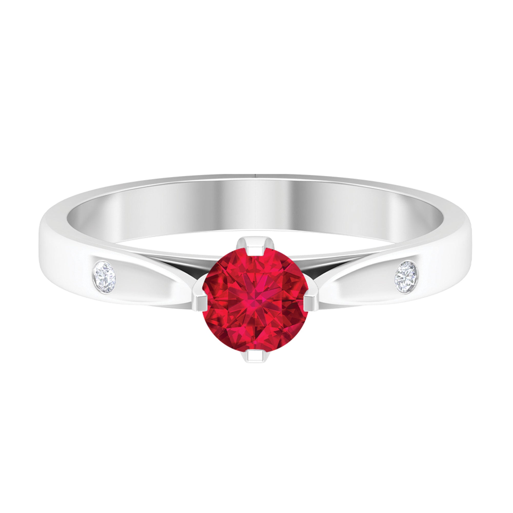 Certified Ruby and Diamond Minimal Solitaire Ring Ruby - ( AAA ) - Quality - Rosec Jewels