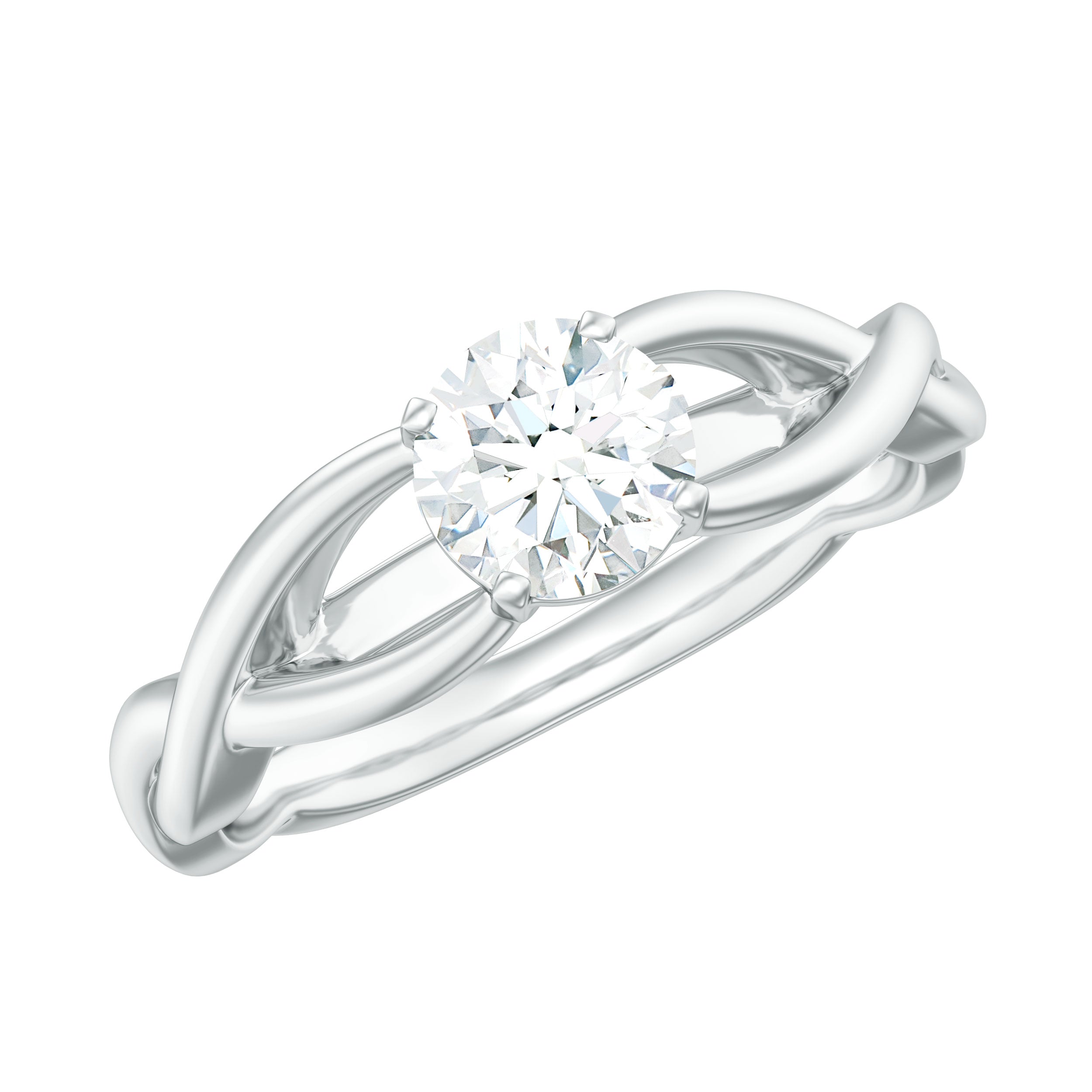 0.5 CT Certified Moissanite Solitaire Ring with Gold Crossover Shank Moissanite - ( D-VS1 ) - Color and Clarity - Rosec Jewels