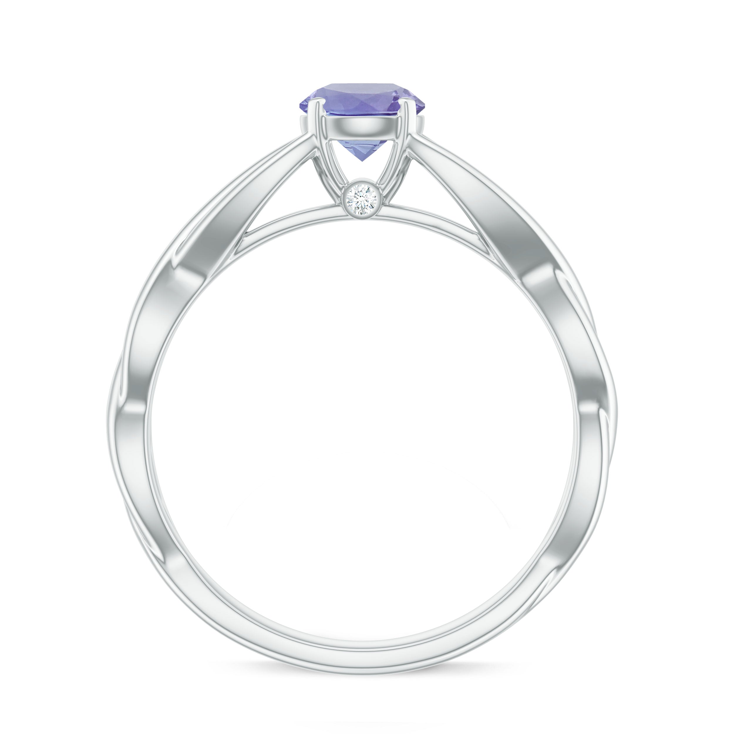 Round Tanzanite Crossover Solitaire Ring Tanzanite - ( AAA ) - Quality - Rosec Jewels