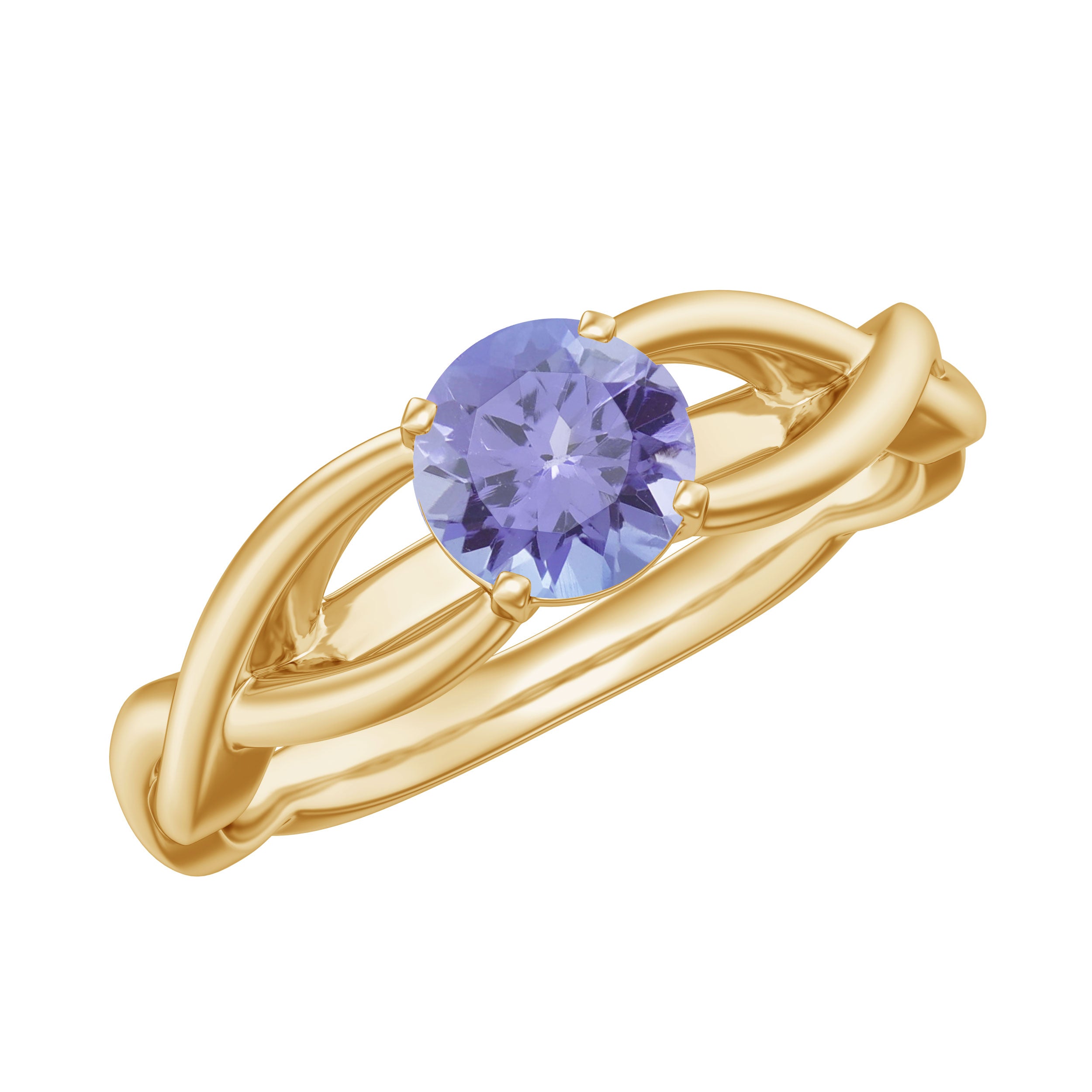 Round Tanzanite Crossover Solitaire Ring Tanzanite - ( AAA ) - Quality - Rosec Jewels