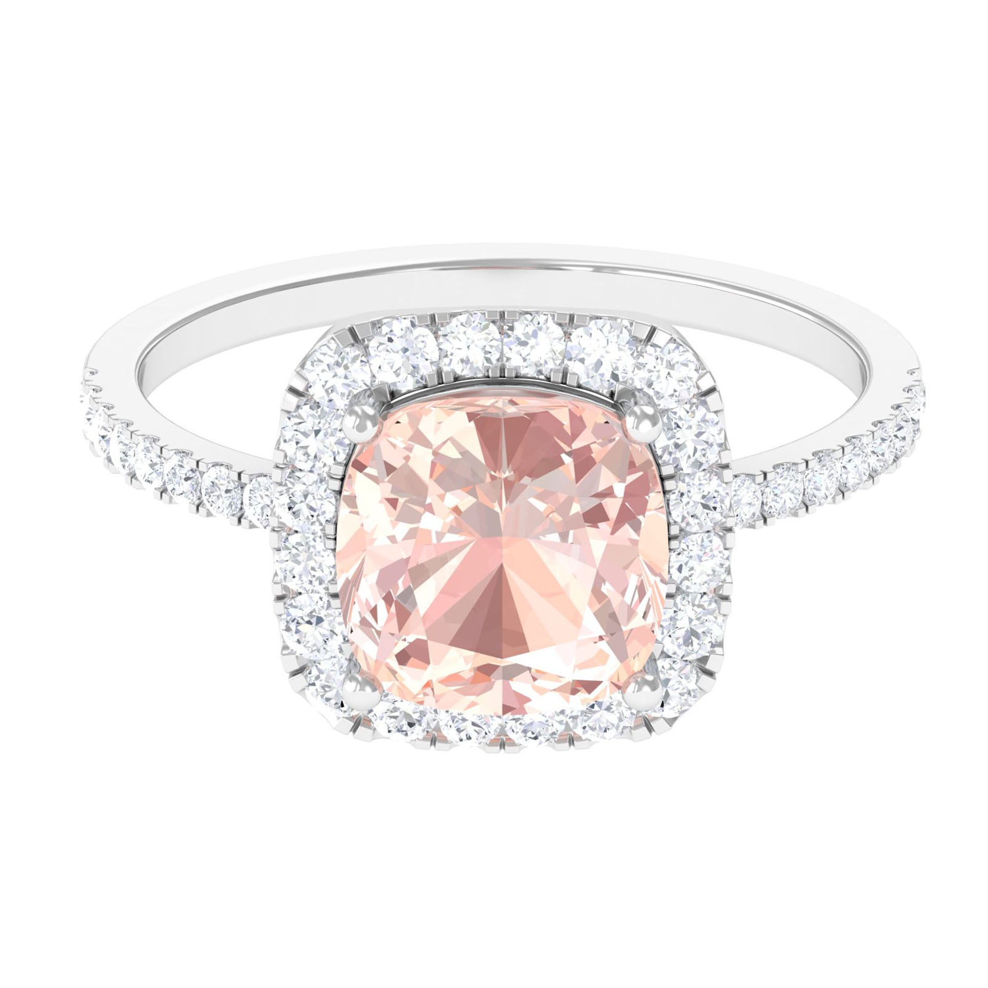 Real Morganite Engagement Ring with Diamond Halo Morganite - ( AAA ) - Quality - Rosec Jewels