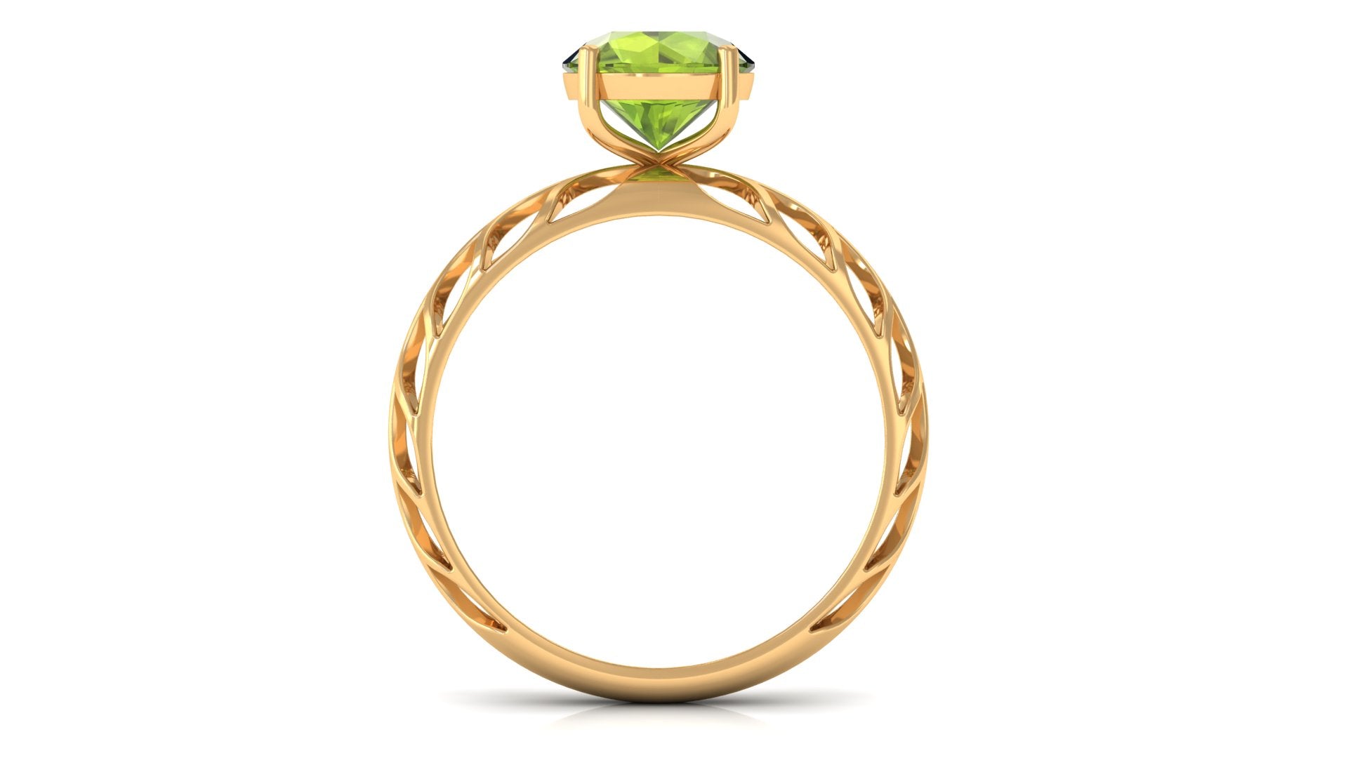 8 MM Round Peridot Solitaire Gold Cut Work Ring in Prong Setting Peridot - ( AAA ) - Quality - Rosec Jewels