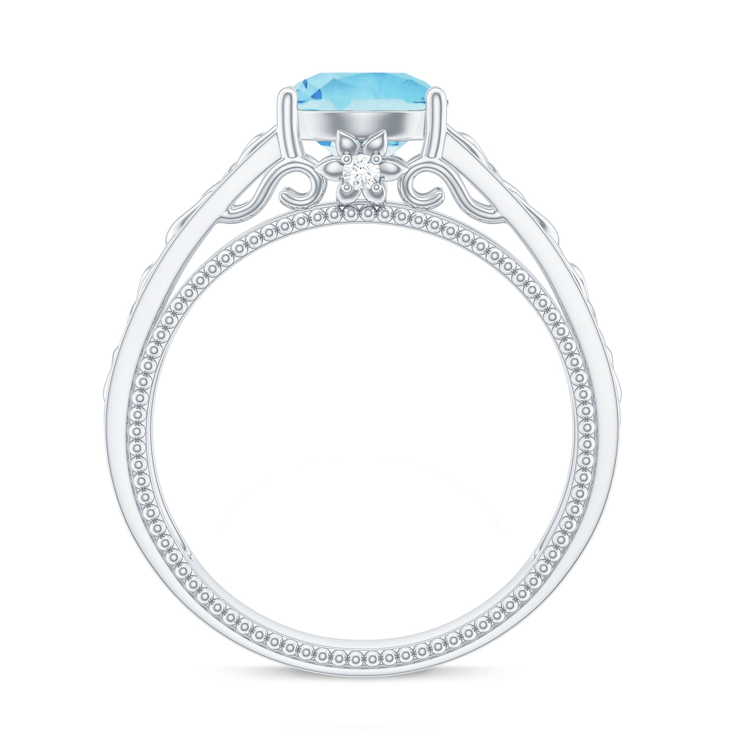 Aquamarine Celtic Solitaire Band with Diamond Aquamarine - ( AAA ) - Quality - Rosec Jewels