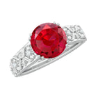 Solitaire Created Ruby Gold Flower Engagement Ring with Moissanite Lab Created Ruby - ( AAAA ) - Quality - Rosec Jewels