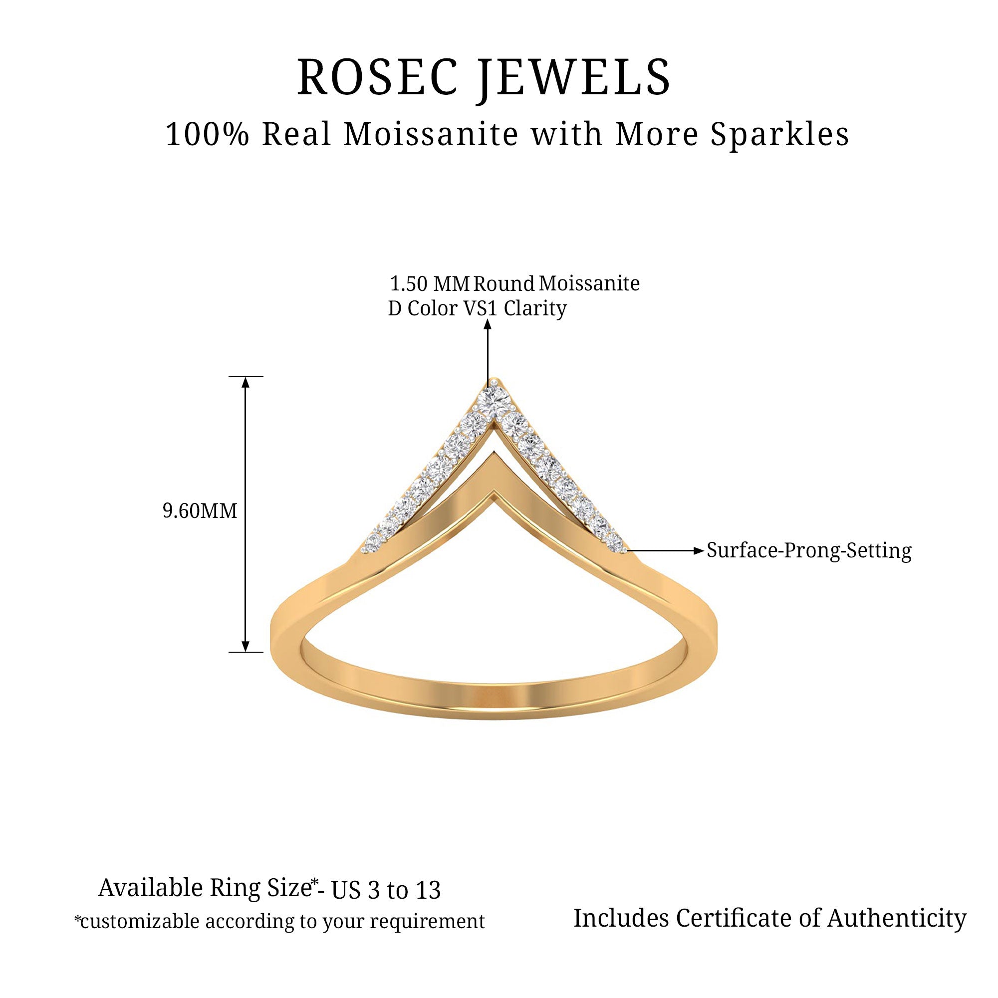 Minimal Moissanite Chevron Enhancer Ring Moissanite - ( D-VS1 ) - Color and Clarity - Rosec Jewels