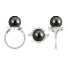 Solitaire Tahitian Pearl Bypass Engagement Ring with Diamond in Gold Tahitian pearl - ( AAA ) - Quality - Rosec Jewels