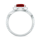 Classic Created Ruby Crossover Engagement Ring with Moissanite Accent Lab Created Ruby - ( AAAA ) - Quality - Rosec Jewels