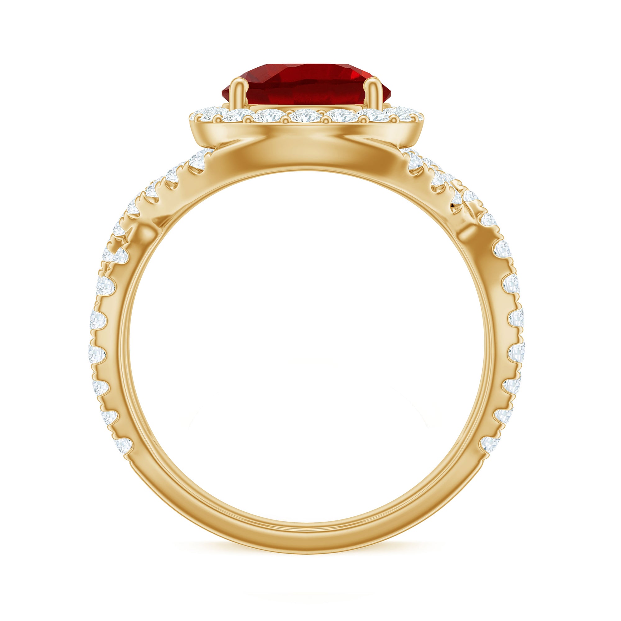 Classic Created Ruby Crossover Engagement Ring with Moissanite Accent Lab Created Ruby - ( AAAA ) - Quality - Rosec Jewels