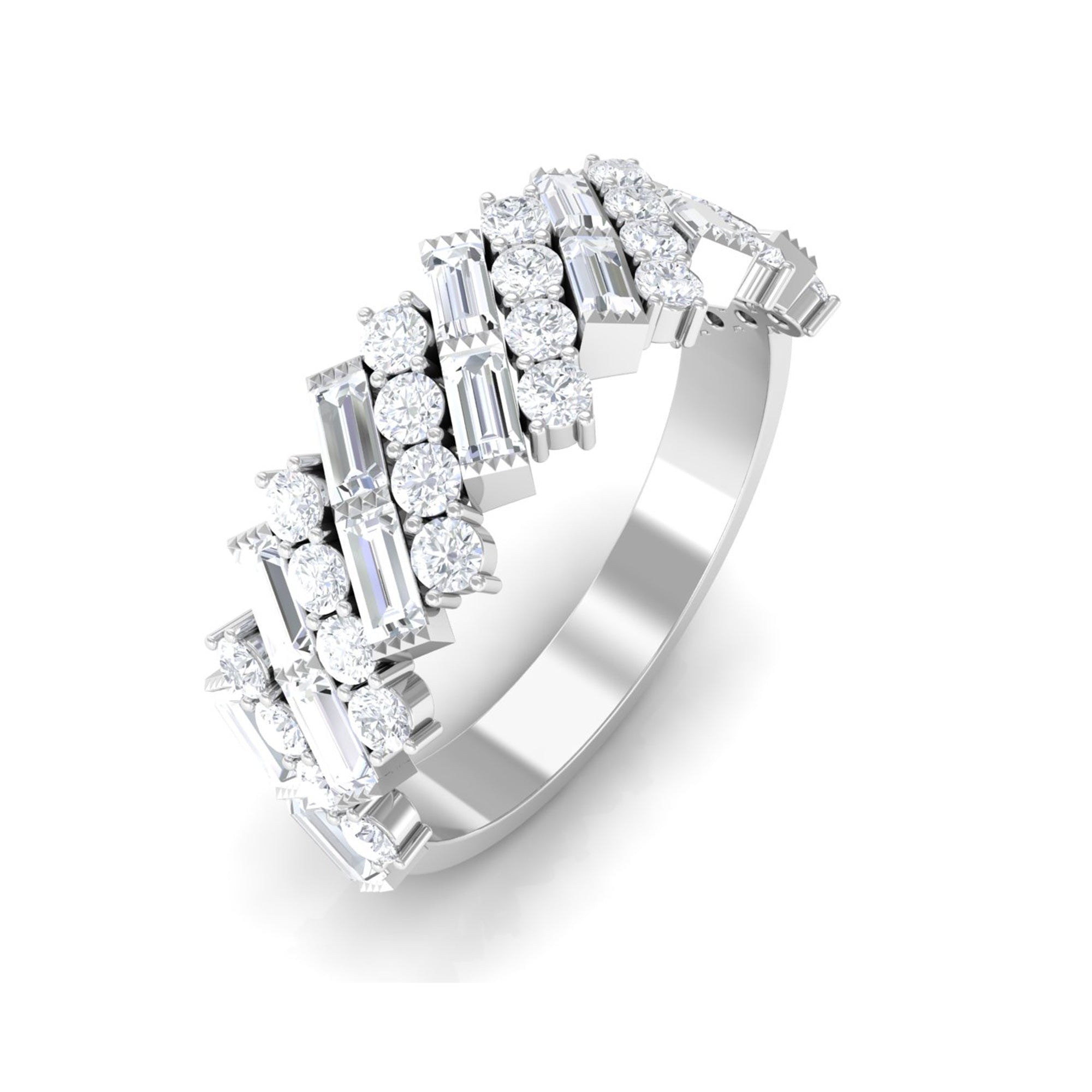 Certified Baguette Moissanite Wedding Band Moissanite - ( D-VS1 ) - Color and Clarity - Rosec Jewels