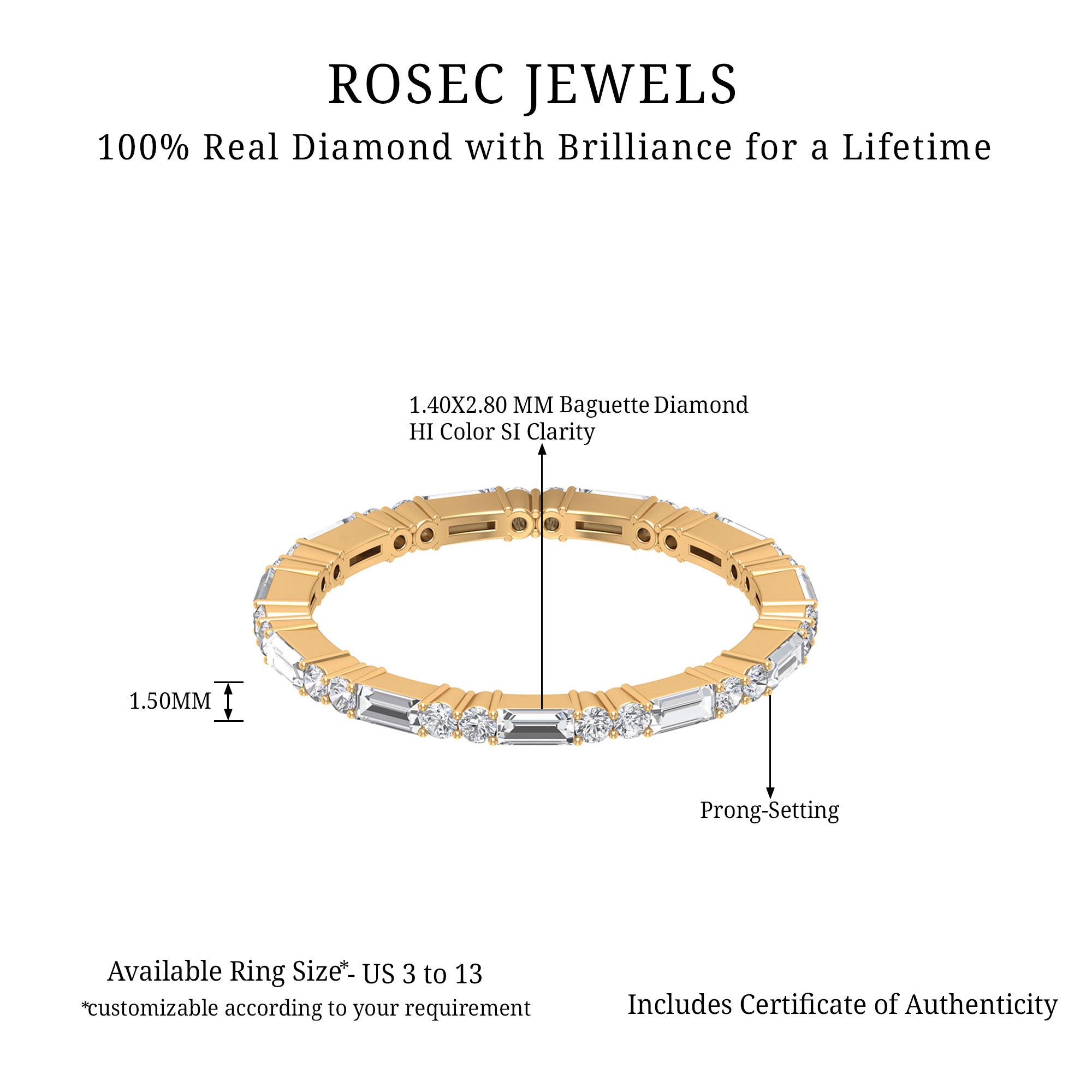 0.75 CT Baguette and Round Diamond Full Eternity Ring in Prong Setting Diamond - ( HI-SI ) - Color and Clarity - Rosec Jewels
