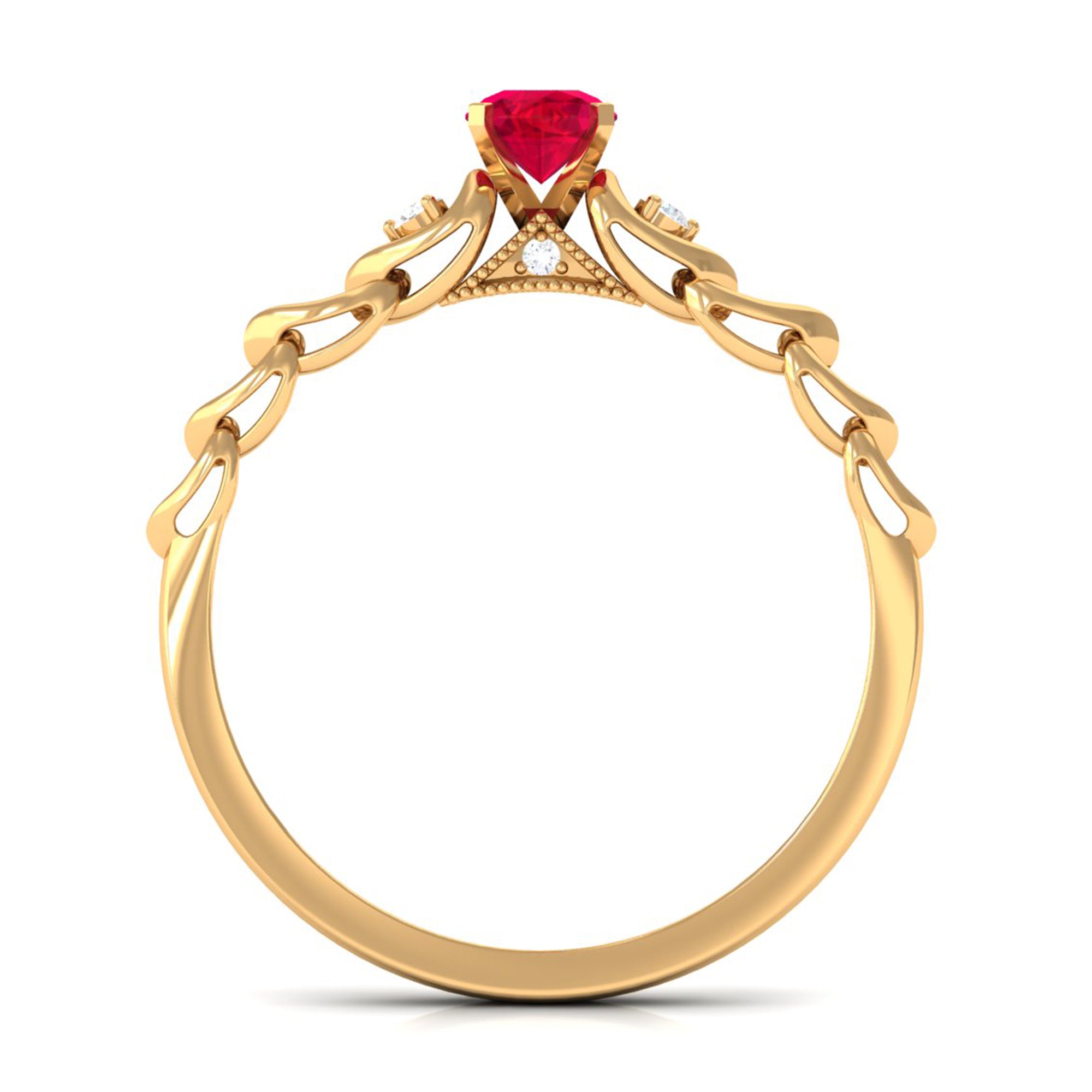 Lab Grown Ruby Designer Promise Ring with Diamond Lab Created Ruby - ( AAAA ) - Quality - Rosec Jewels