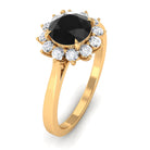 6 MM Black Onyx Engagement Ring with Diamond Accent Black Onyx - ( AAA ) - Quality - Rosec Jewels