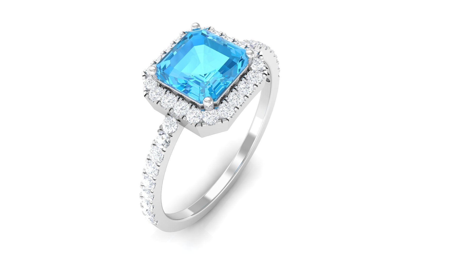 Asscher Cut Real Swiss Blue Topaz Halo Engagement Ring with Diamond Swiss Blue Topaz - ( AAA ) - Quality - Rosec Jewels