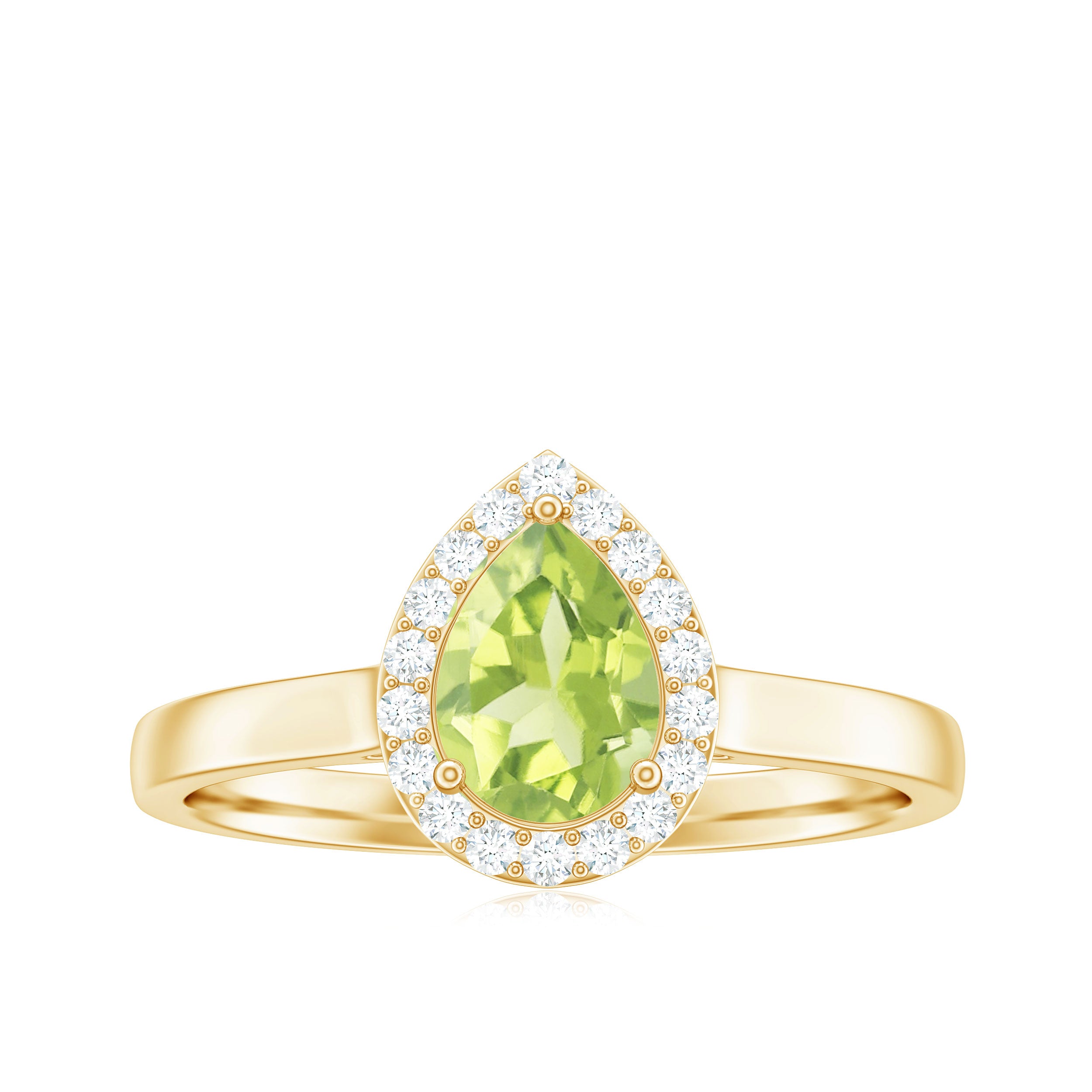 5X7 MM Pear Shaped Peridot Solitaire with Diamond Halo Ring Peridot - ( AAA ) - Quality - Rosec Jewels