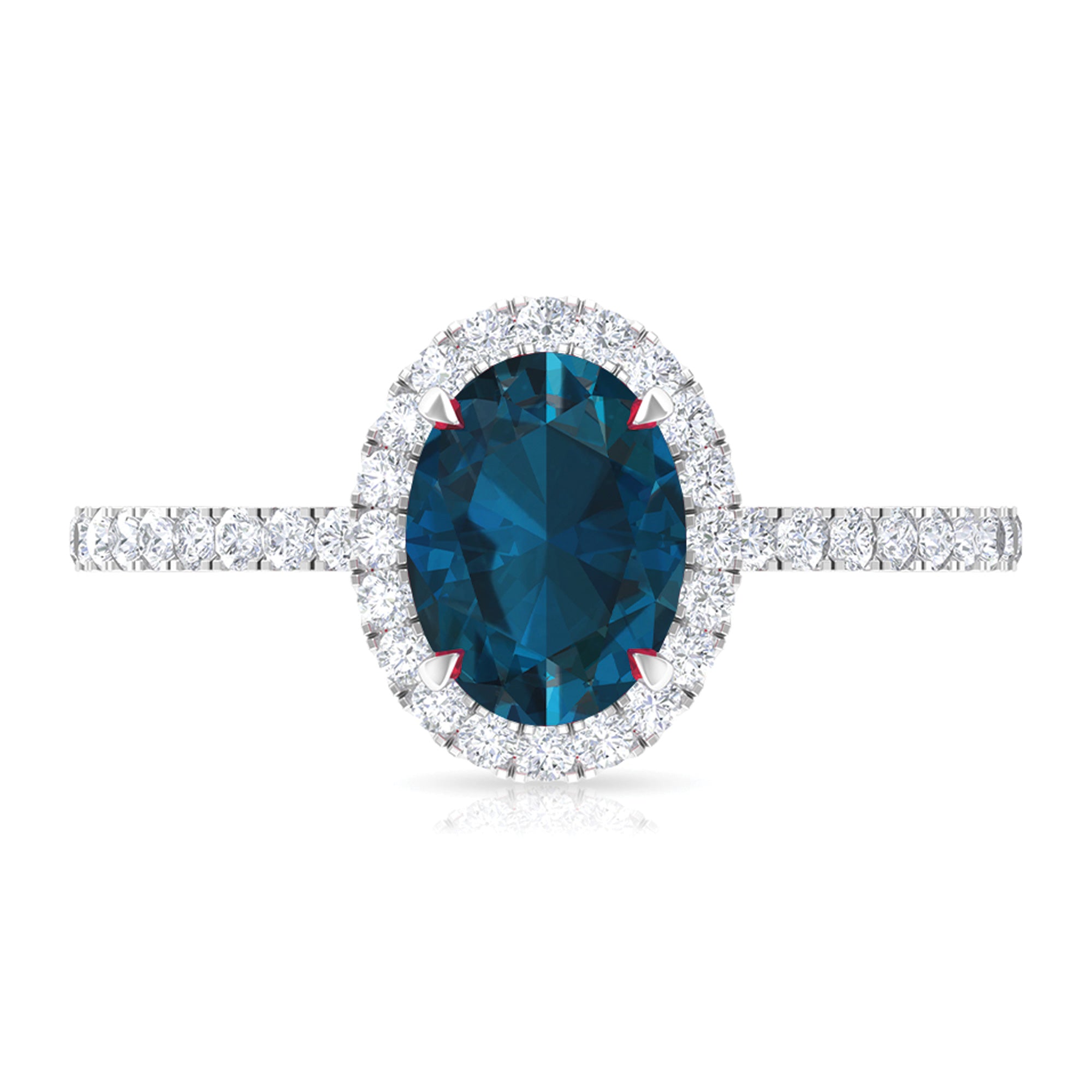 Oval Shape London Blue Topaz Cocktail Engagement Ring with Diamond London Blue Topaz - ( AAA ) - Quality - Rosec Jewels