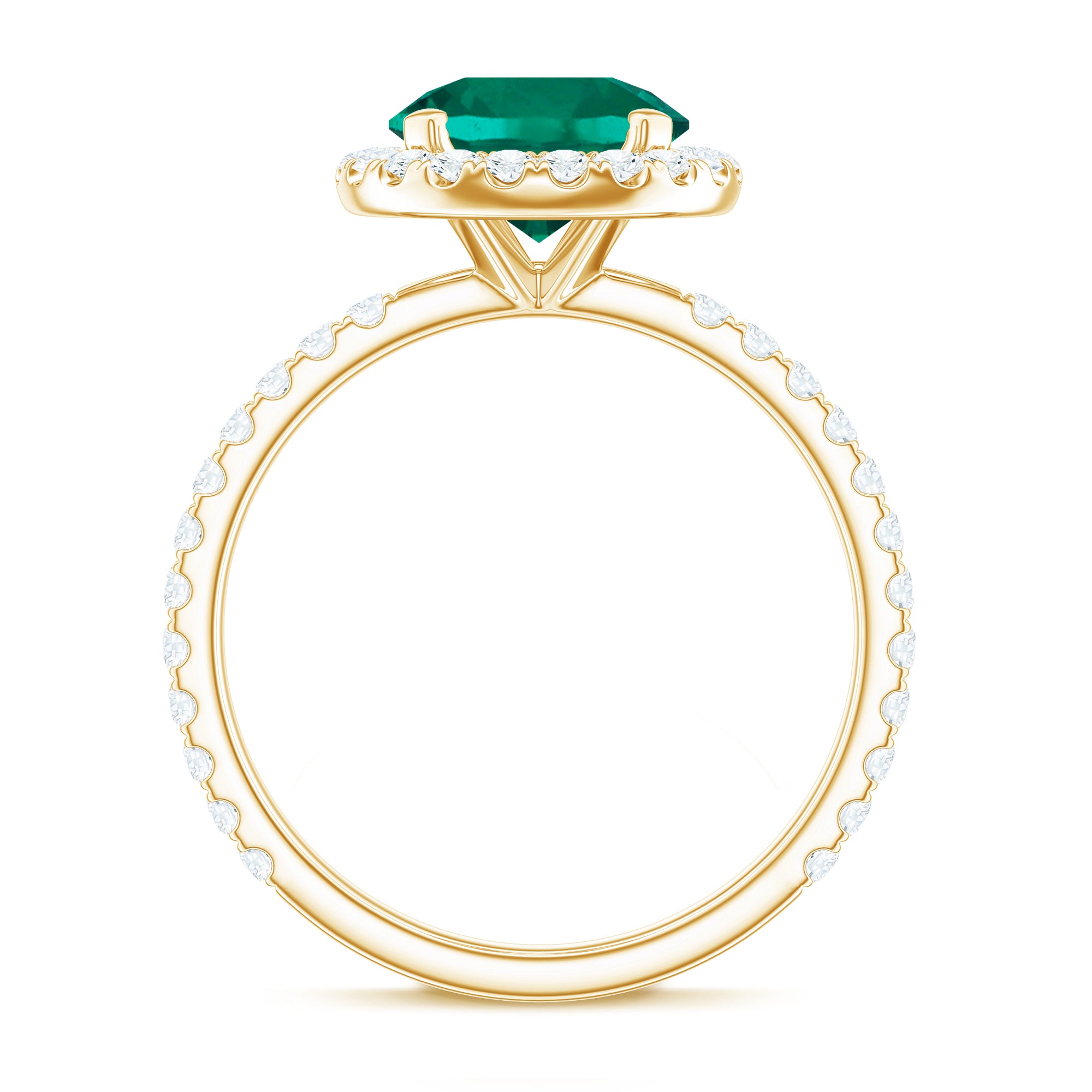 Round Created Emerald Classic Halo Engagement Ring with Moissanite Lab Created Emerald - ( AAAA ) - Quality - Rosec Jewels