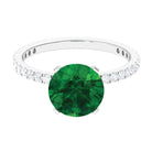 3.5 CT Created Emerald Solitaire Engagement Ring with Diamond Lab Created Emerald - ( AAAA ) - Quality - Rosec Jewels