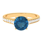 London Blue Topaz Solitaire Ring with Diamond Accent London Blue Topaz - ( AAA ) - Quality - Rosec Jewels