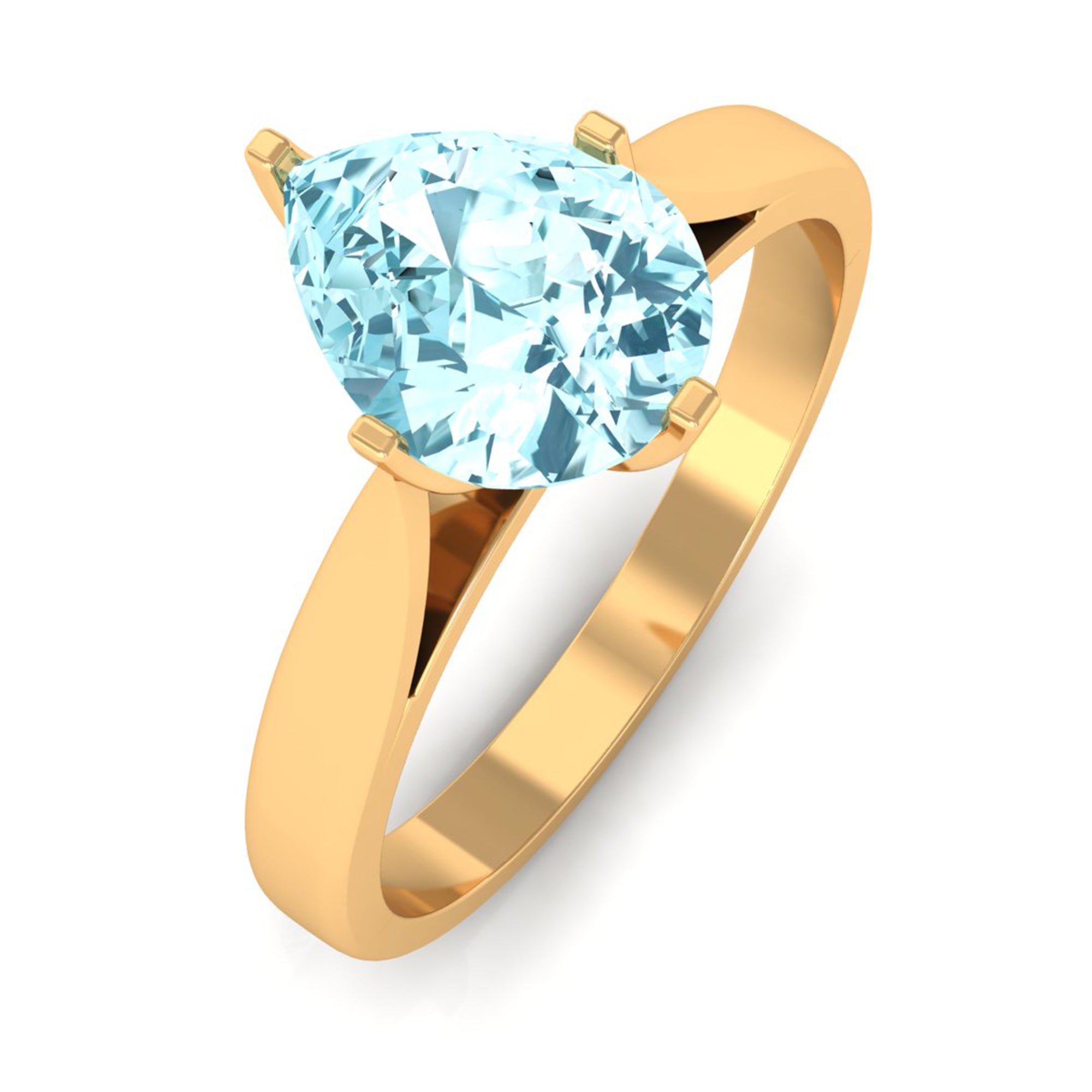 Teardrop Solitaire Ring with Aquamarine Aquamarine - ( AAA ) - Quality - Rosec Jewels