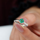 May Birthstone 5 MM Emerald Solitaire Ring with Milgrain Detailing Emerald - ( AAA ) - Quality - Rosec Jewels