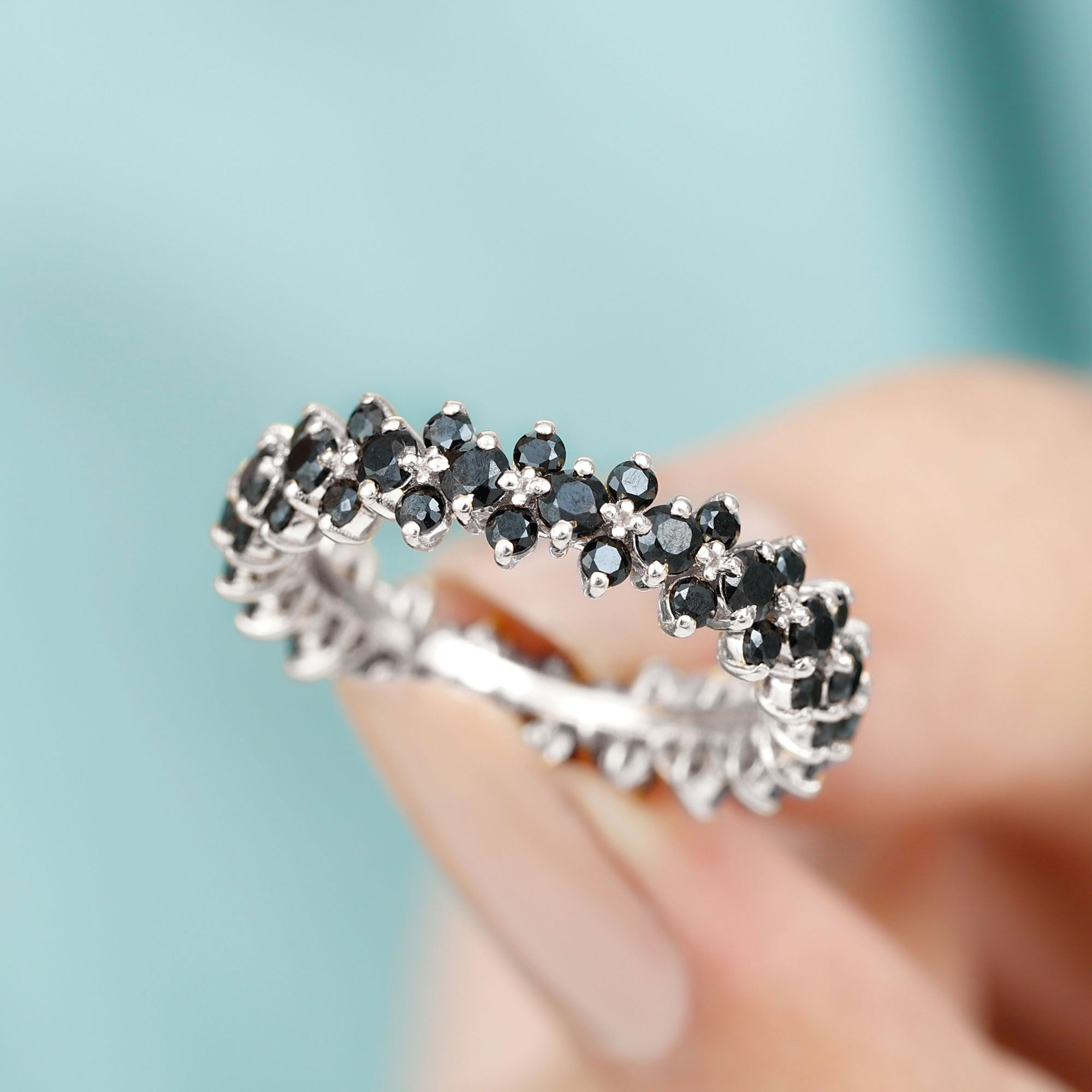 2.75 CT Prong Set Black Spinel Full Eternity Band Ring Black Spinel - ( AAA ) - Quality - Rosec Jewels