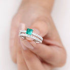 Princess Cut Created Emerald Engagement Ring with Moissanite Enhancer Lab Created Emerald - ( AAAA ) - Quality - Rosec Jewels