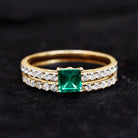 Princess Cut Created Emerald Engagement Ring with Moissanite Enhancer Lab Created Emerald - ( AAAA ) - Quality - Rosec Jewels