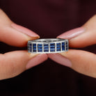 Channel Set Lab Grown Blue Sapphire Wide Eternity Band Ring Lab Created Blue Sapphire - ( AAAA ) - Quality - Rosec Jewels