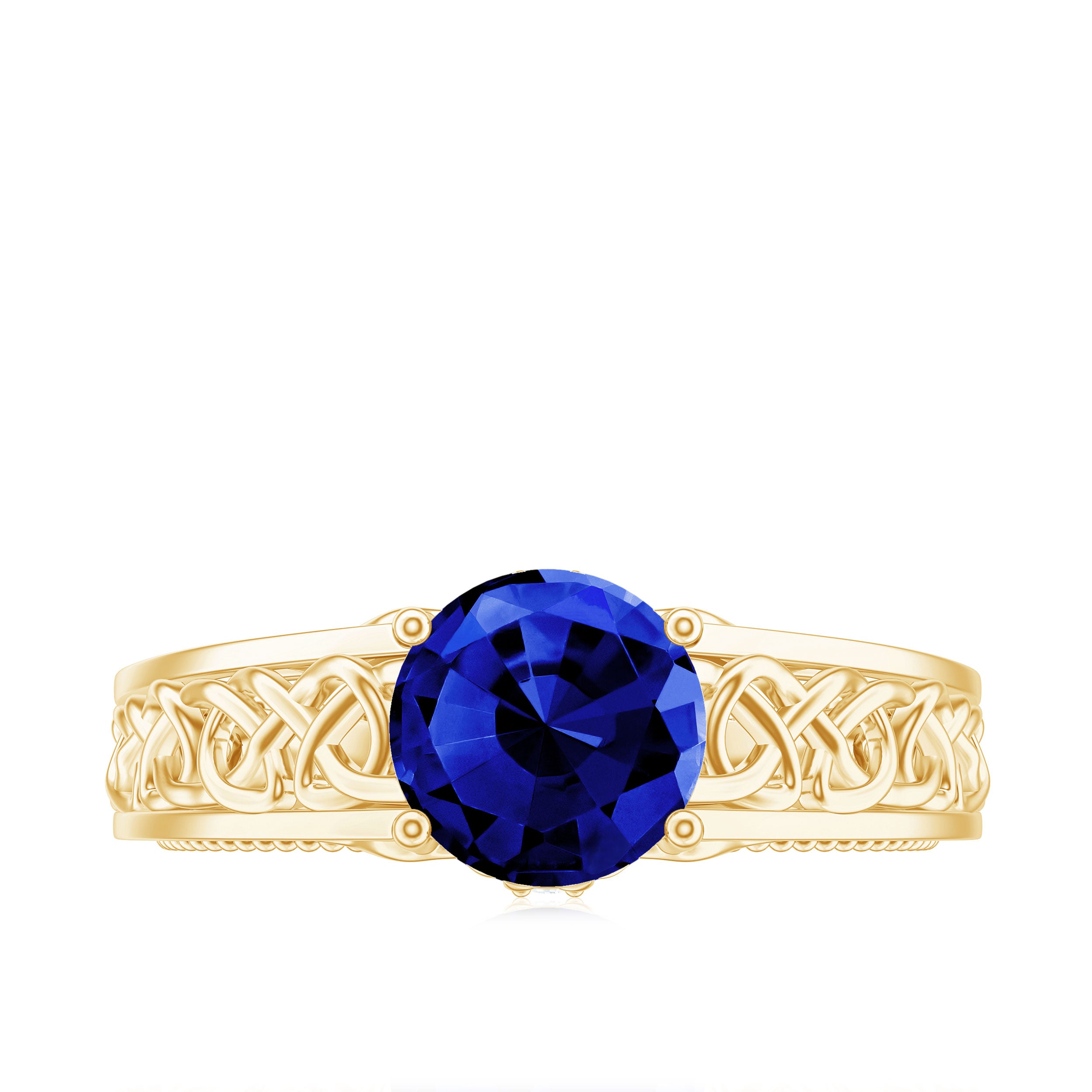 Rosec Jewels-Vintage Style Lab Grown Blue Sapphire Celtic Engagement Ring with Diamond