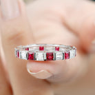 Princess Cut Lab Created Ruby And Moissanite Full Eternity Ring Lab Created Ruby - ( AAAA ) - Quality - Rosec Jewels