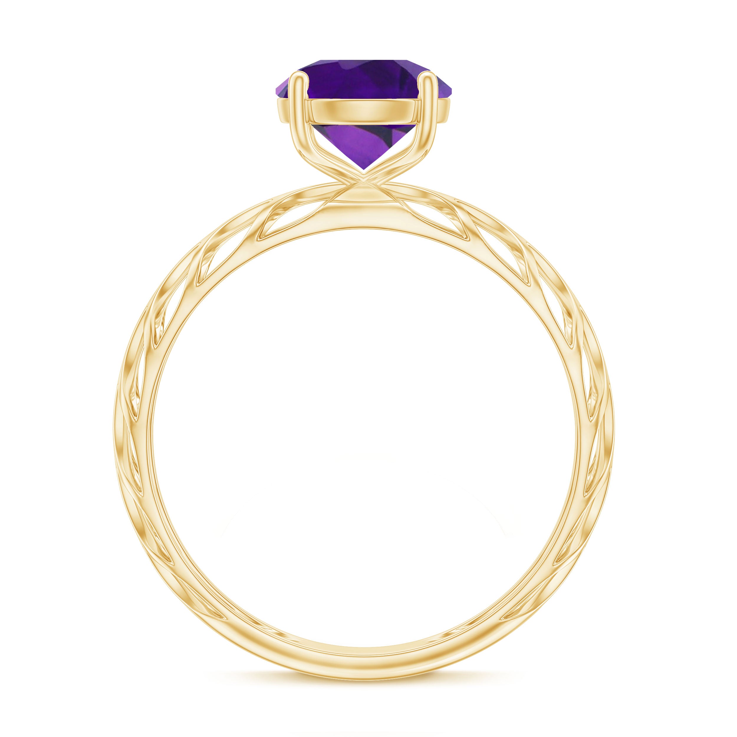 7 MM Round Amethyst Solitaire Engagement Ring with Gold Filigree Details Amethyst - ( AAA ) - Quality - Rosec Jewels