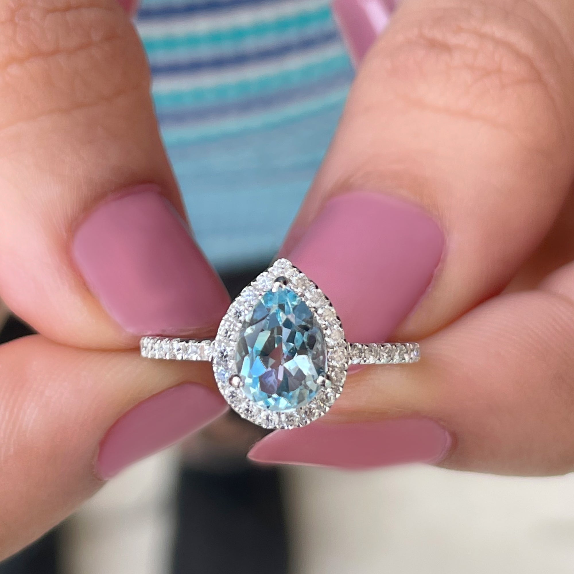 1.5 CT Sky Blue Topaz Teardrop Engagement Ring with Diamond Halo Sky Blue Topaz - ( AAA ) - Quality - Rosec Jewels