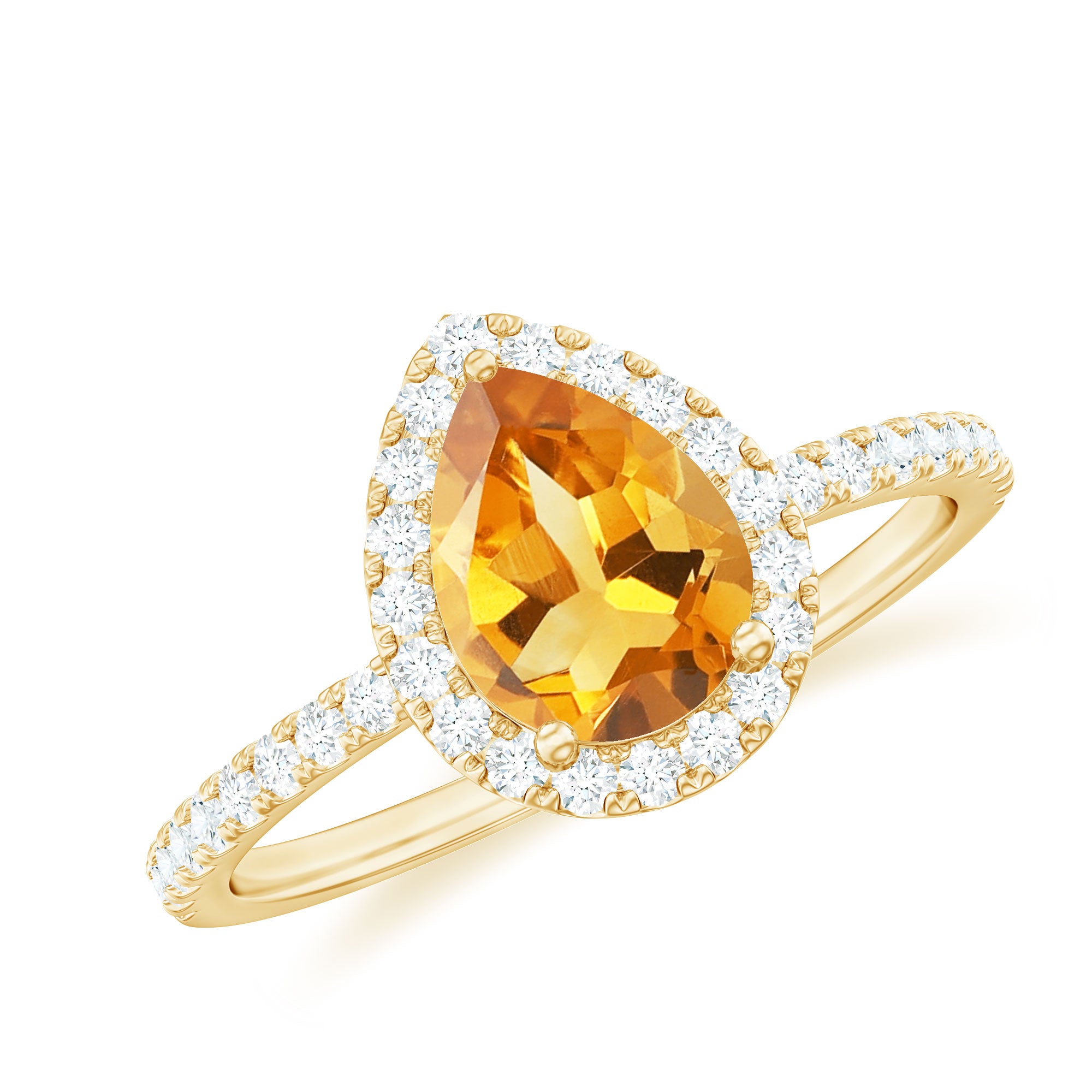 1.5 CT Citrine Teardrop Ring with Diamond Halo Citrine - ( AAA ) - Quality - Rosec Jewels