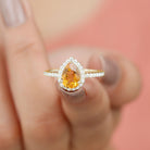 1.5 CT Citrine Teardrop Ring with Diamond Halo Citrine - ( AAA ) - Quality - Rosec Jewels