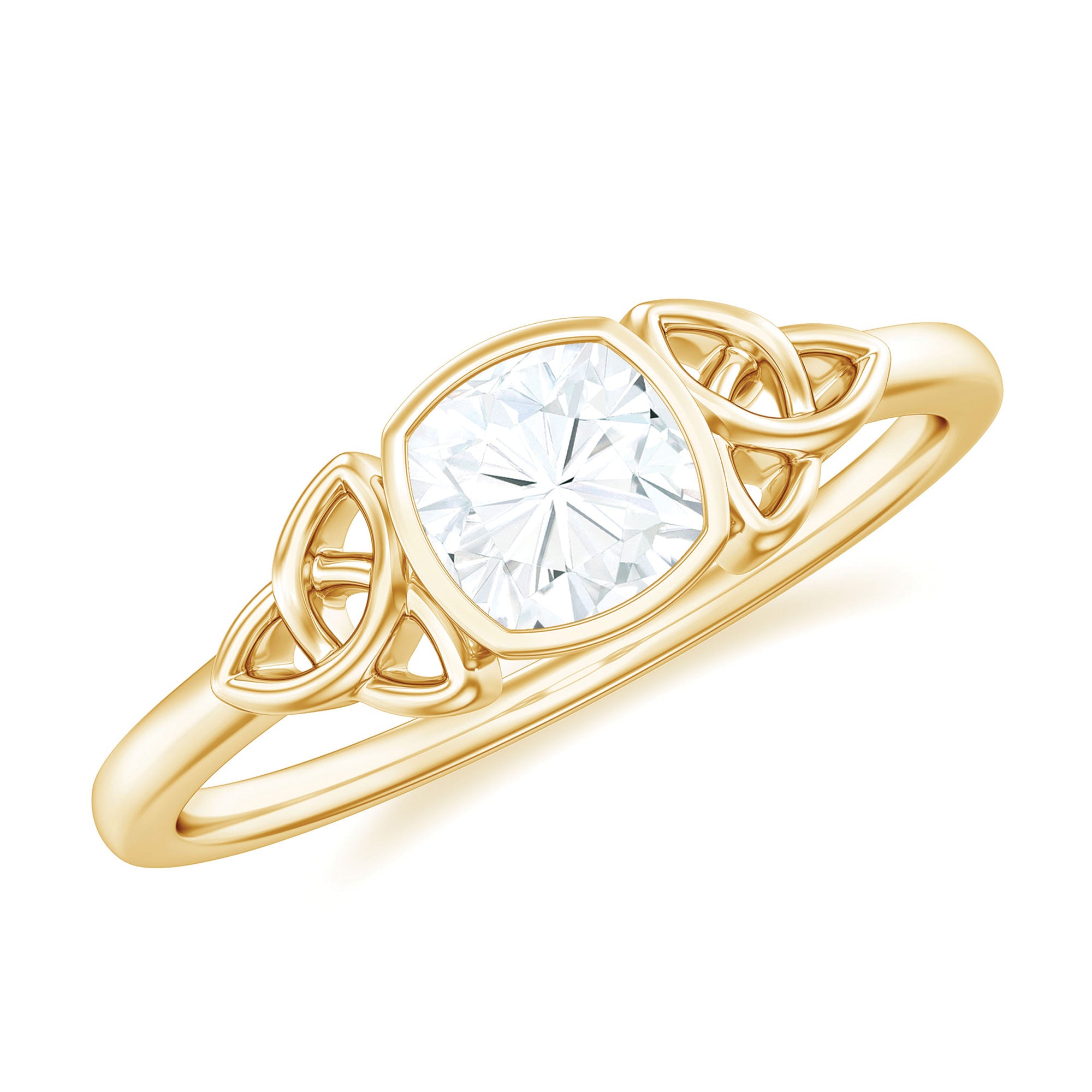 Cushion Moissanite Solitaire Celtic Knot Ring in Bezel Setting Moissanite - ( D-VS1 ) - Color and Clarity - Rosec Jewels