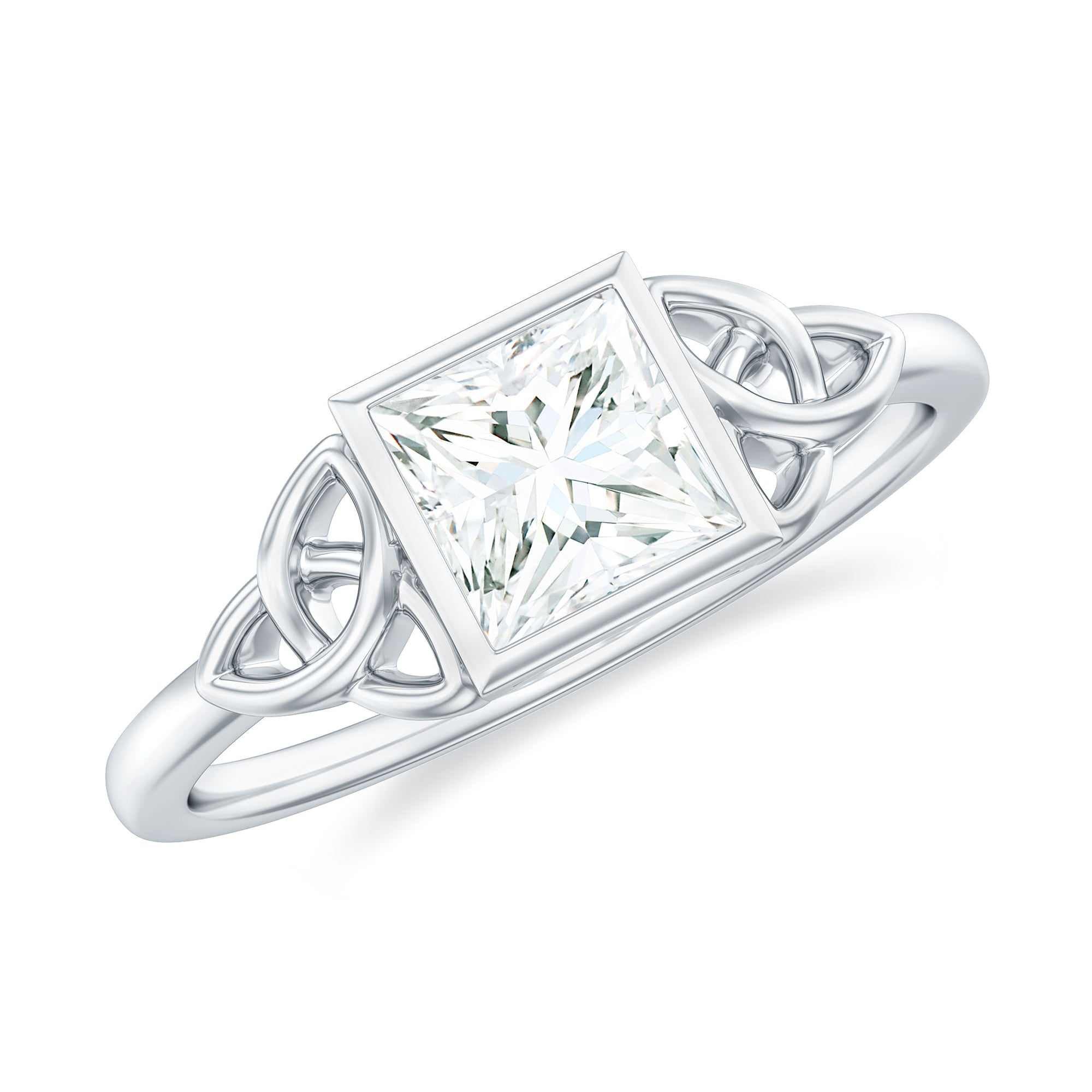 Princess Cut Moissanite Solitaire Celtic Ring in Bezel Setting Moissanite - ( D-VS1 ) - Color and Clarity - Rosec Jewels